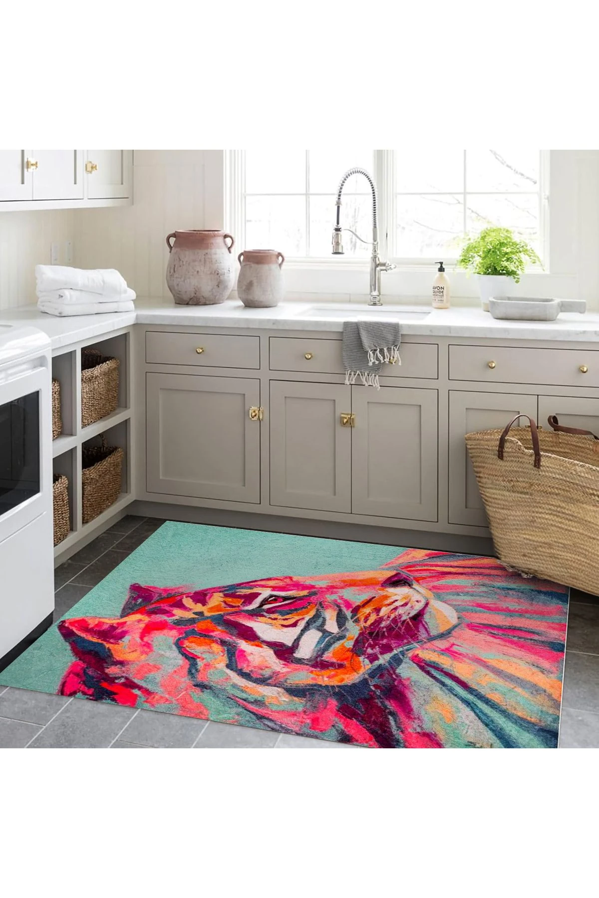 Kuzey Koleksiyonu Mavi Pembe Detaylı Kaplan Dokuma Taban Dekoratif Halı kuzey40