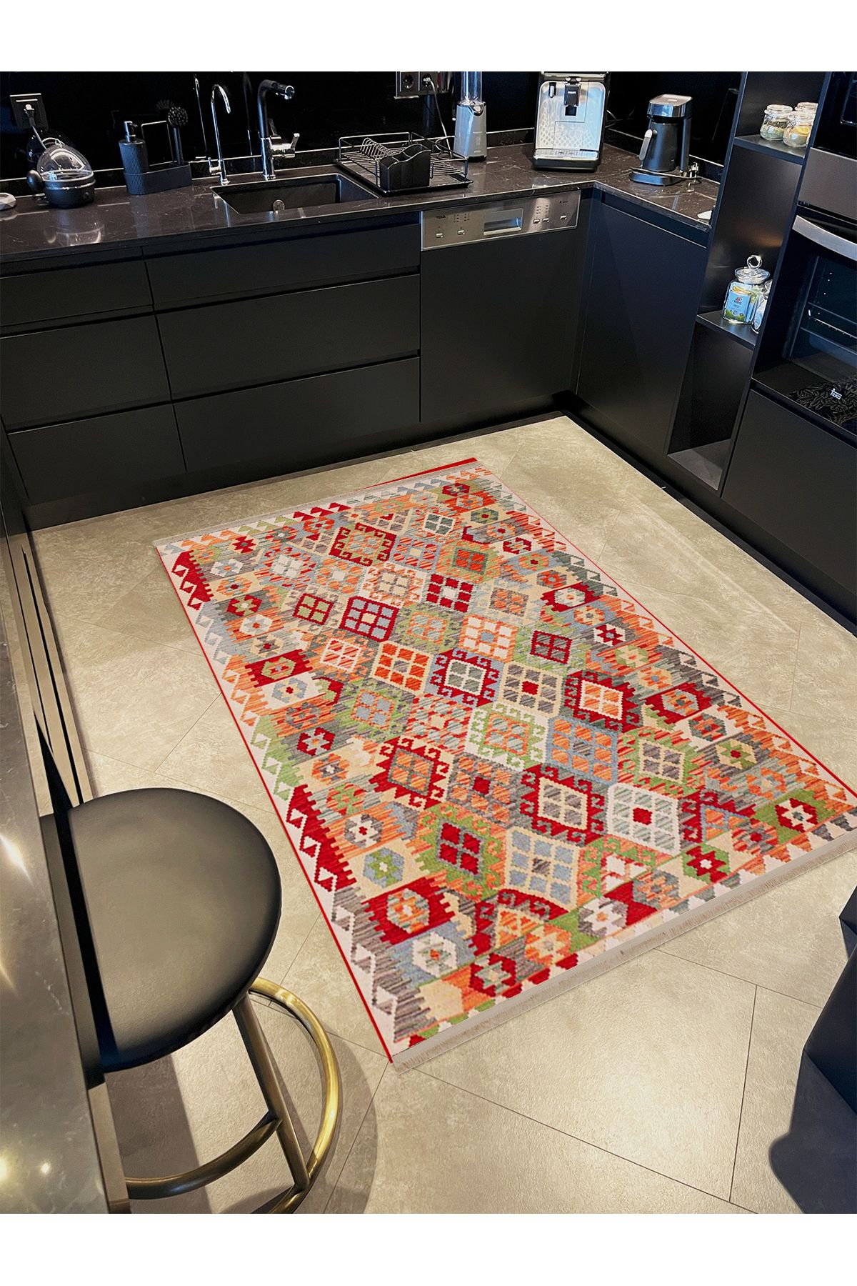 Asya Koleksiyonu Çok Renkli Etnik Desenli  Dokuma Taban Modern Dekoratif Halı asya40