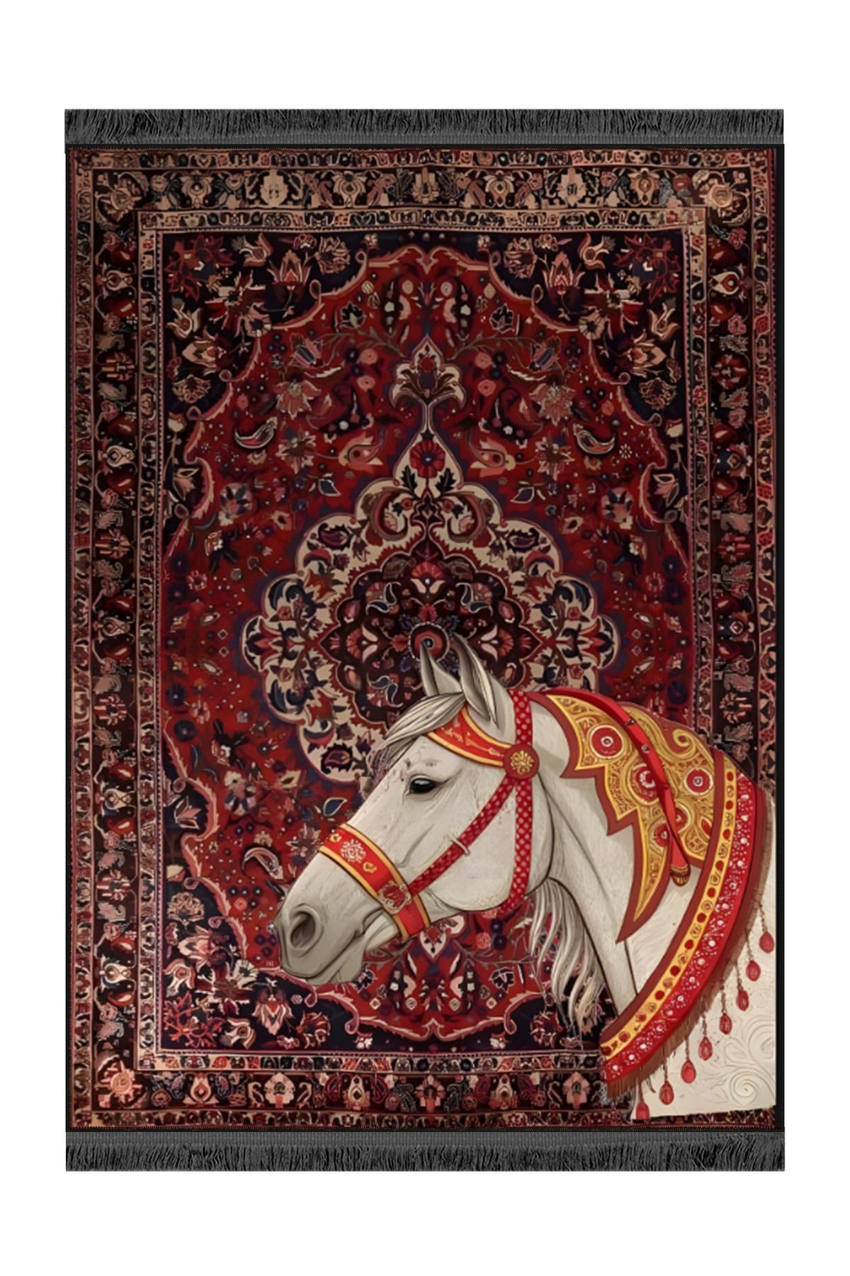 Nilla Koleksiyonu Antik Desenli Beyaz At Detaylı Dokuma Taban Modern Dekoratif Halı nilla18