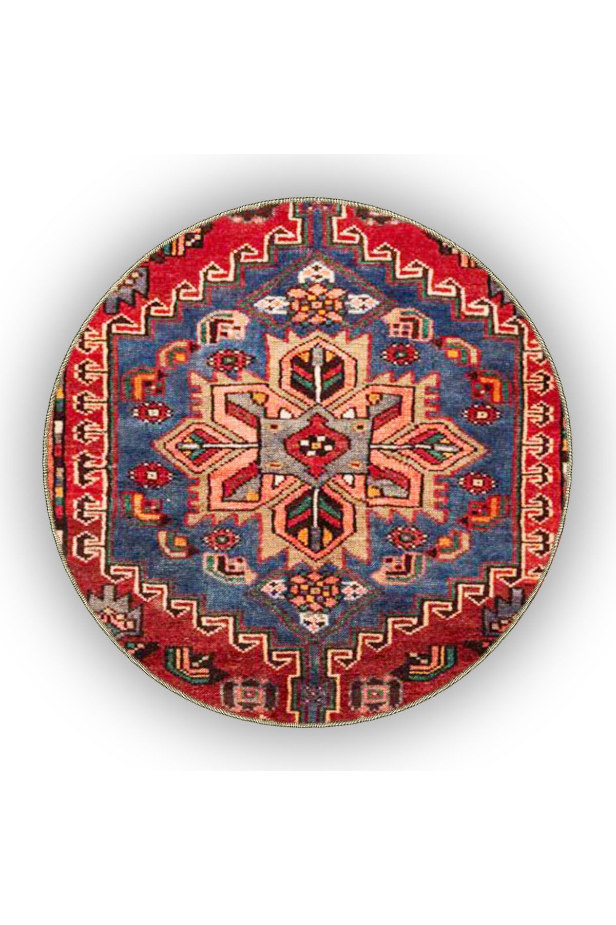 Bordo Temalı Çok Renkli Geleneksel Motif Desenli Vintage Dekoratif Halı 4787