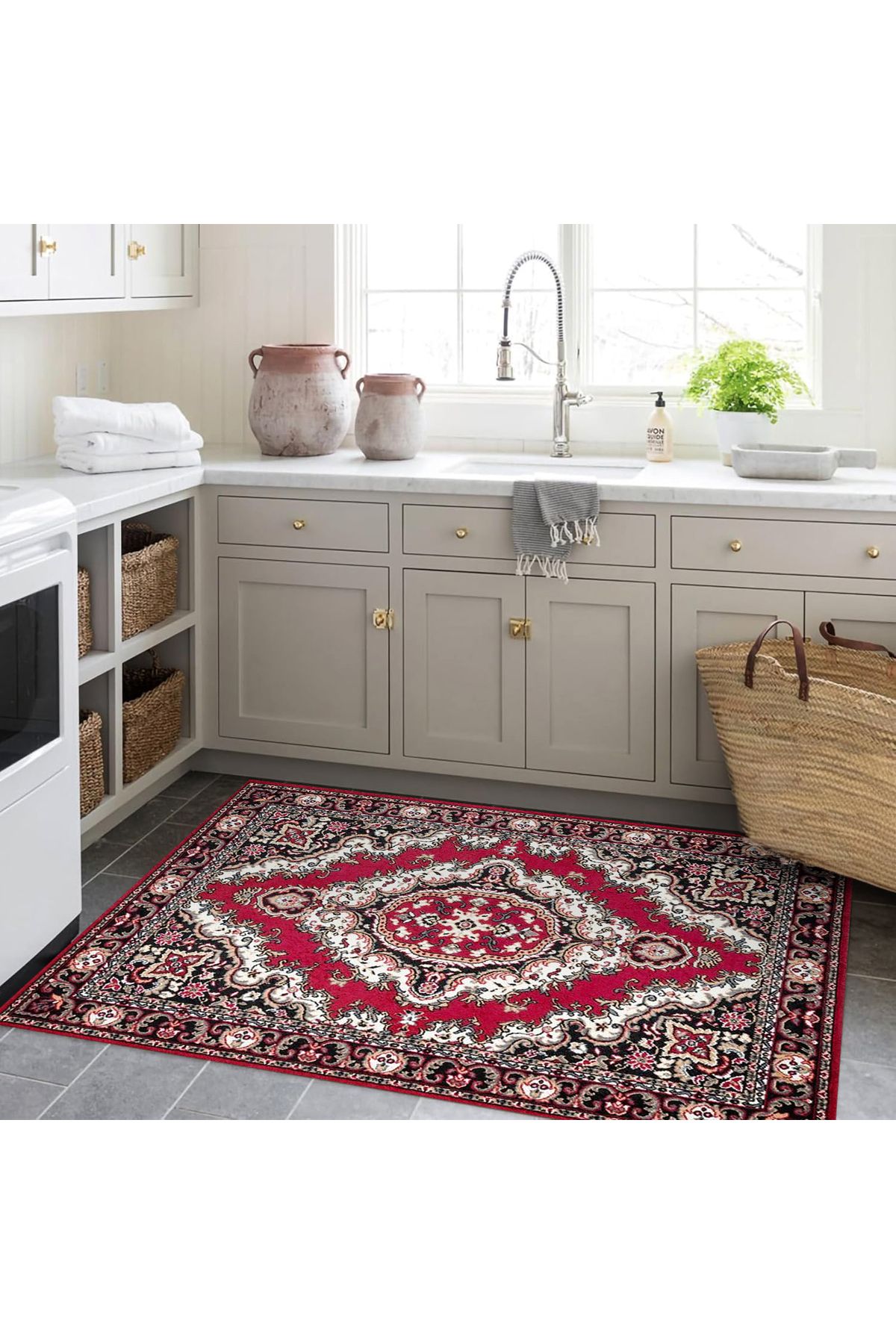 Kuzey Koleksiyonu Kırmızı Siyah Beyaz Etnik Desenli Dokuma Taban Dekoratif Halı kuzey08