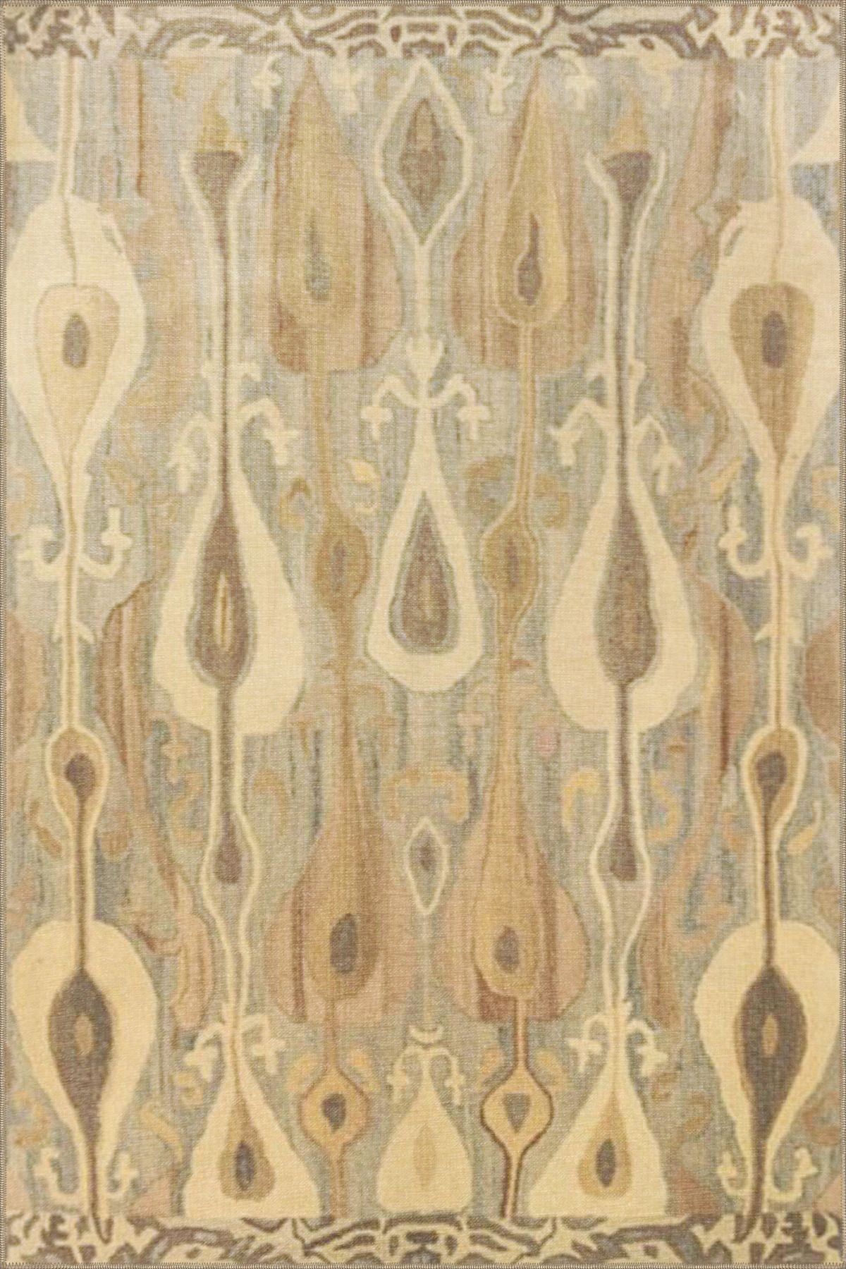 Bej Temalı Motifli Etnik Figür Desenli Vintage Dekoratif Halı 3942