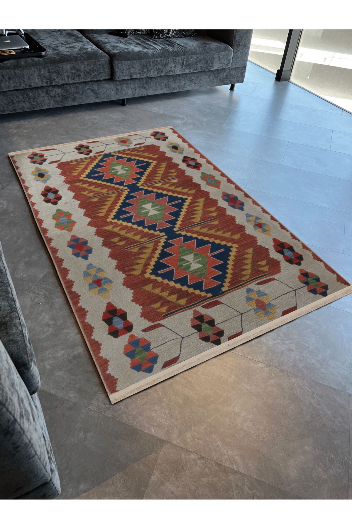 Çok Renkli Geleneksel Motif Etnik Desenli Kreatif Vintage Dekoratif Halı 2682