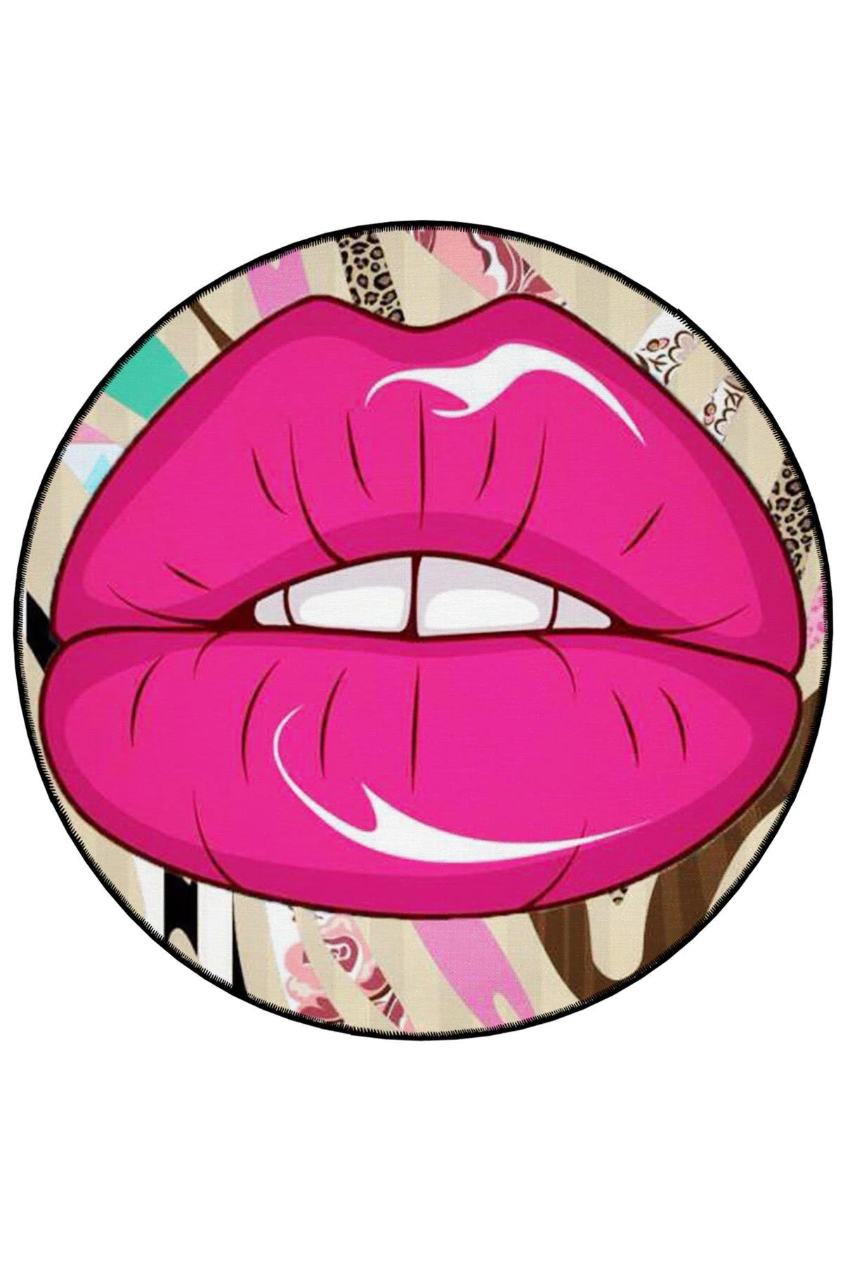 Mira Yuvarlak Pembe Dudak Desen Detaylı Dokuma Taban Modern Dekoratif Halı 5594