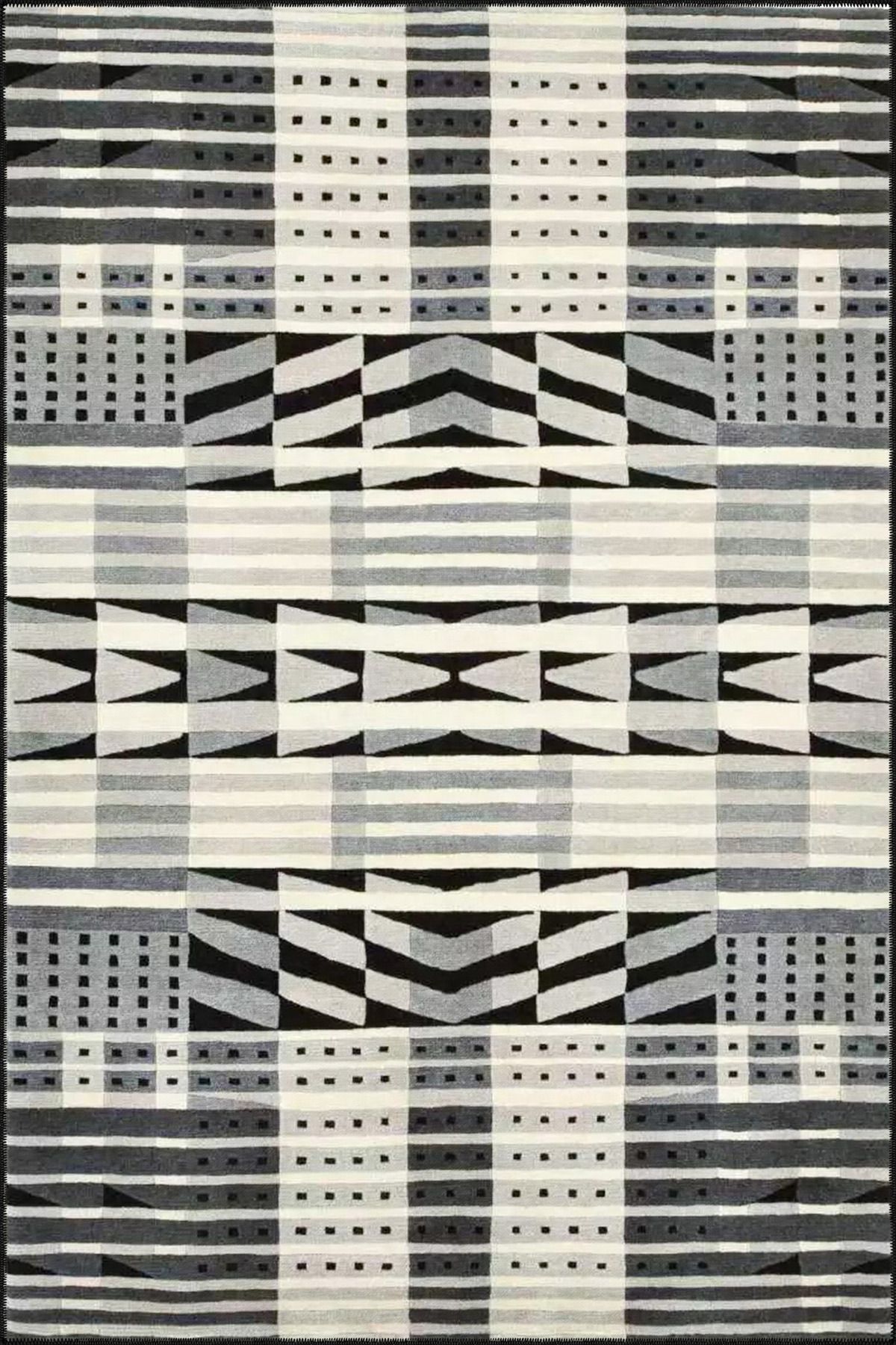 Siyah beyaz Dikdörtgen Geometrik Dokuma Taban Halı miravip1028