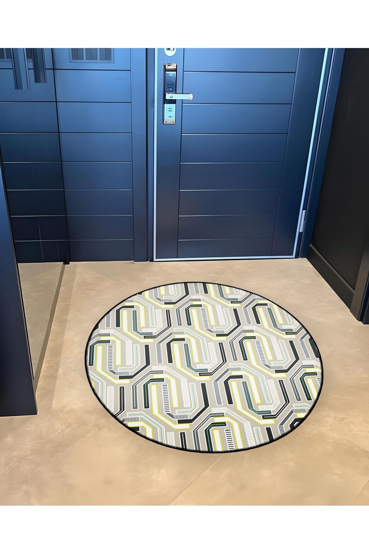 Açık Ton Geometrik Desenli Yuvarlak Dokuma Taban Modern Dekoratif Halı 6082