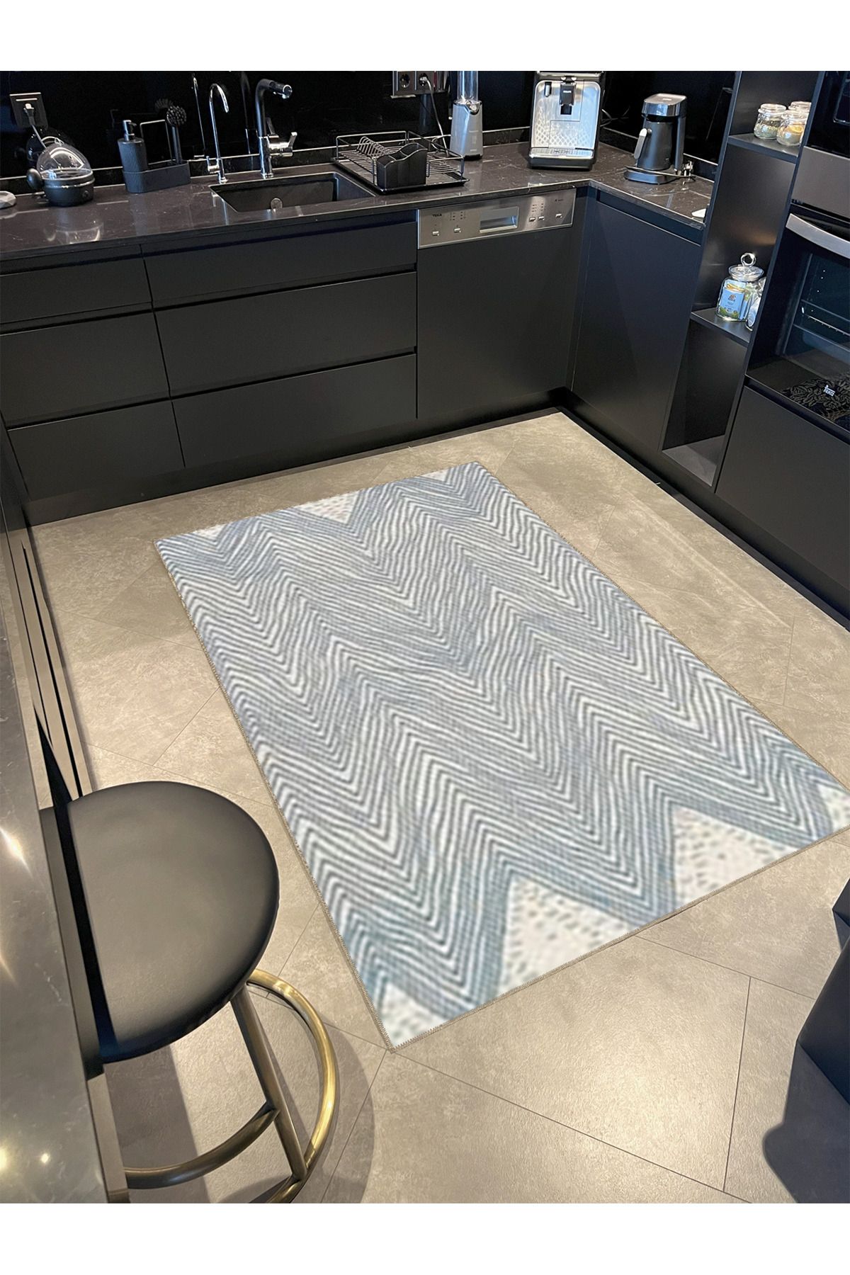 Gri Temalı Zik Zak Geometrik Desenli Kreatif Modern Dekoratif Halı 5049