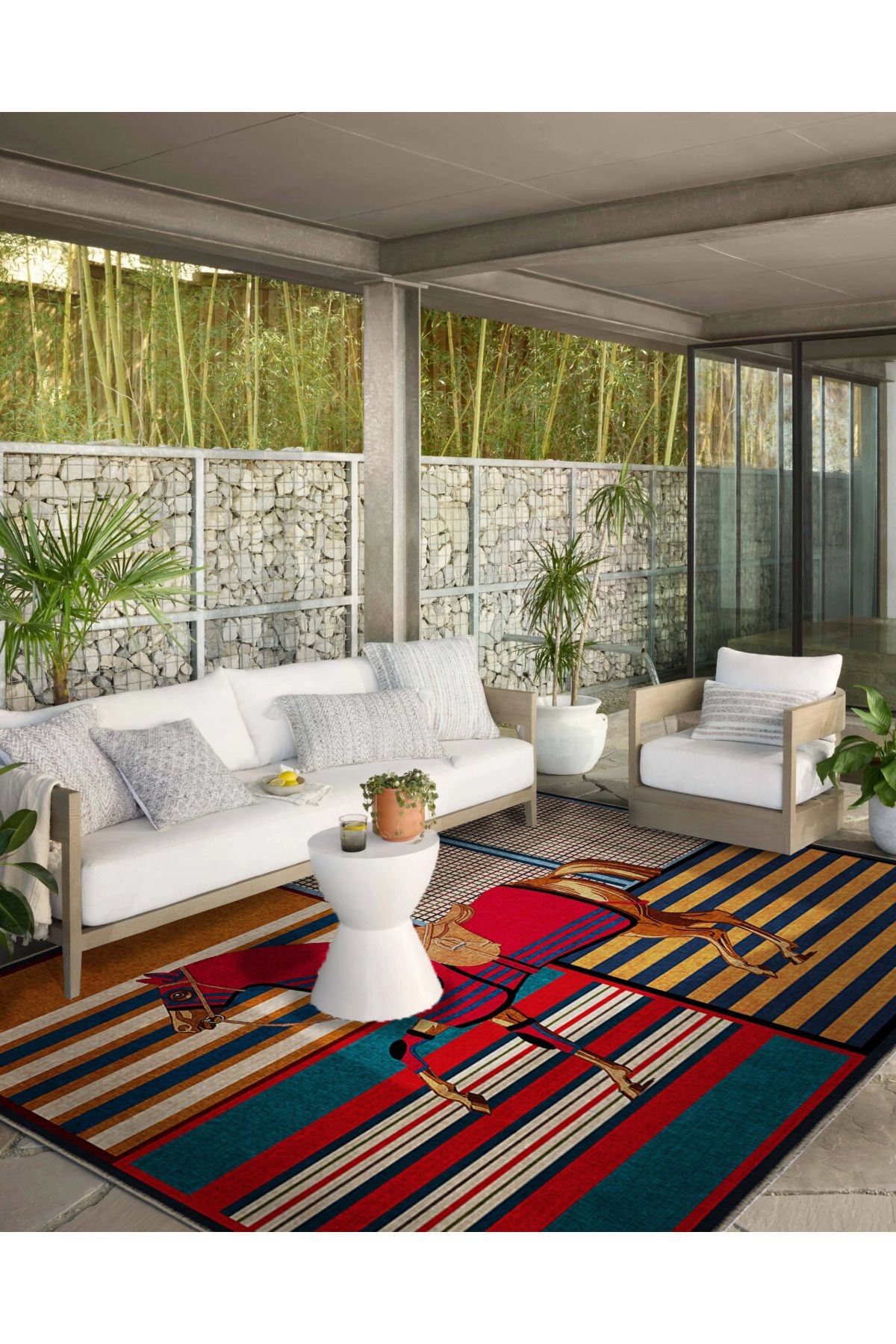 Mira 894 Çok Renkli Modern At Desenli Dokuma Taban Halı