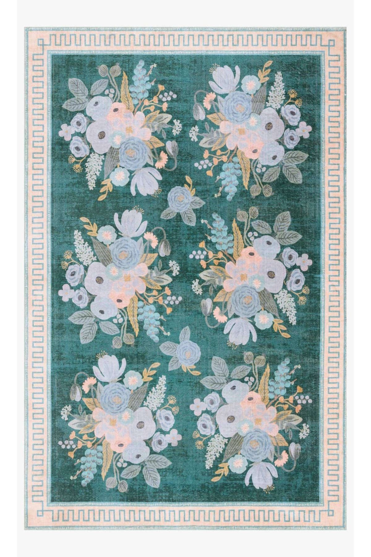 Floral Mira Mint Yeşil Lila Pastel Çiçek Desenli Renkli Dokuma Taban Halı Mira 1310