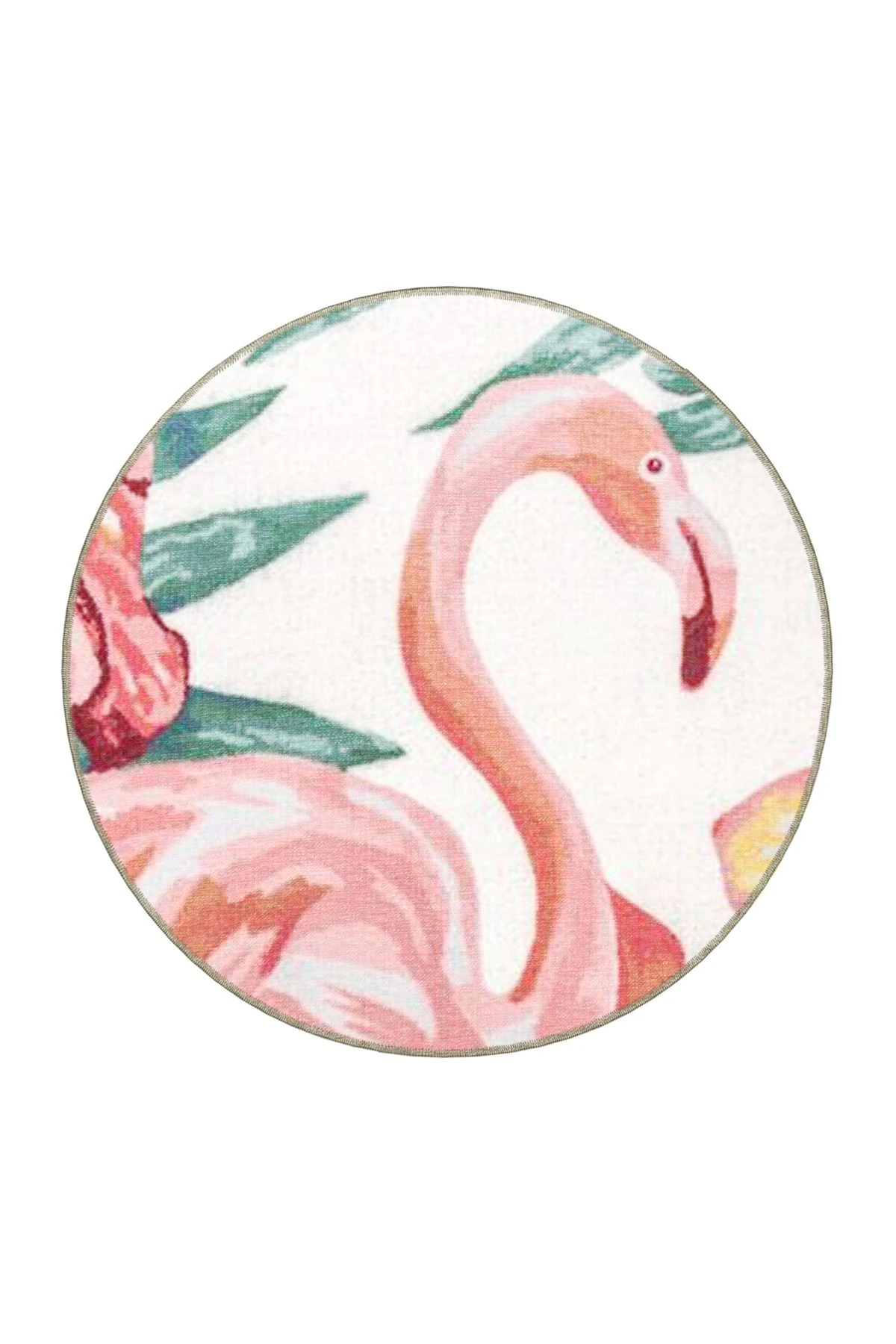 Pembe Yeşil Temalı Çiçek ve Flamingo Desenli Kreatif Modern Dekoratif Halı 3870