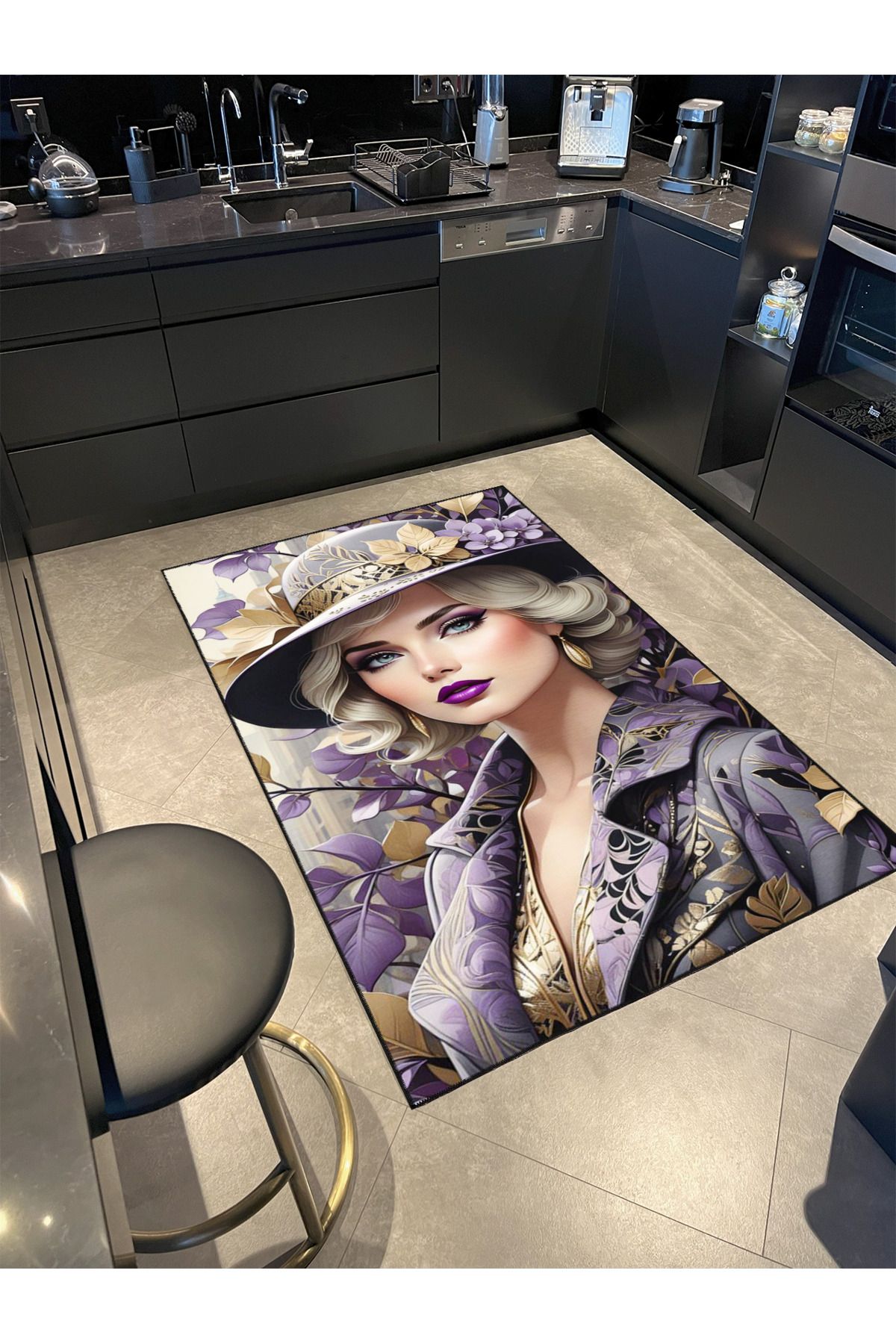 Mor Tonlarda Asil Kız Desenli Dokuma Taban miravip773