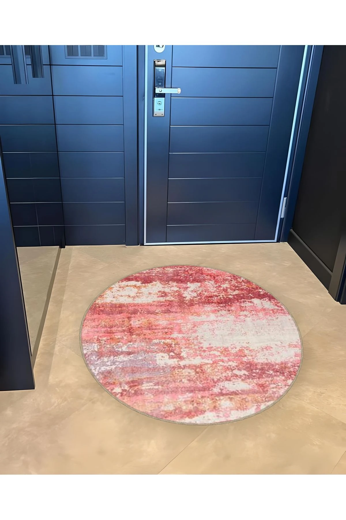 Mira Yuvarlak Pembe Tonlarda Soyut Desen Dokuma Taban Modern Dekoratif Halı 5567