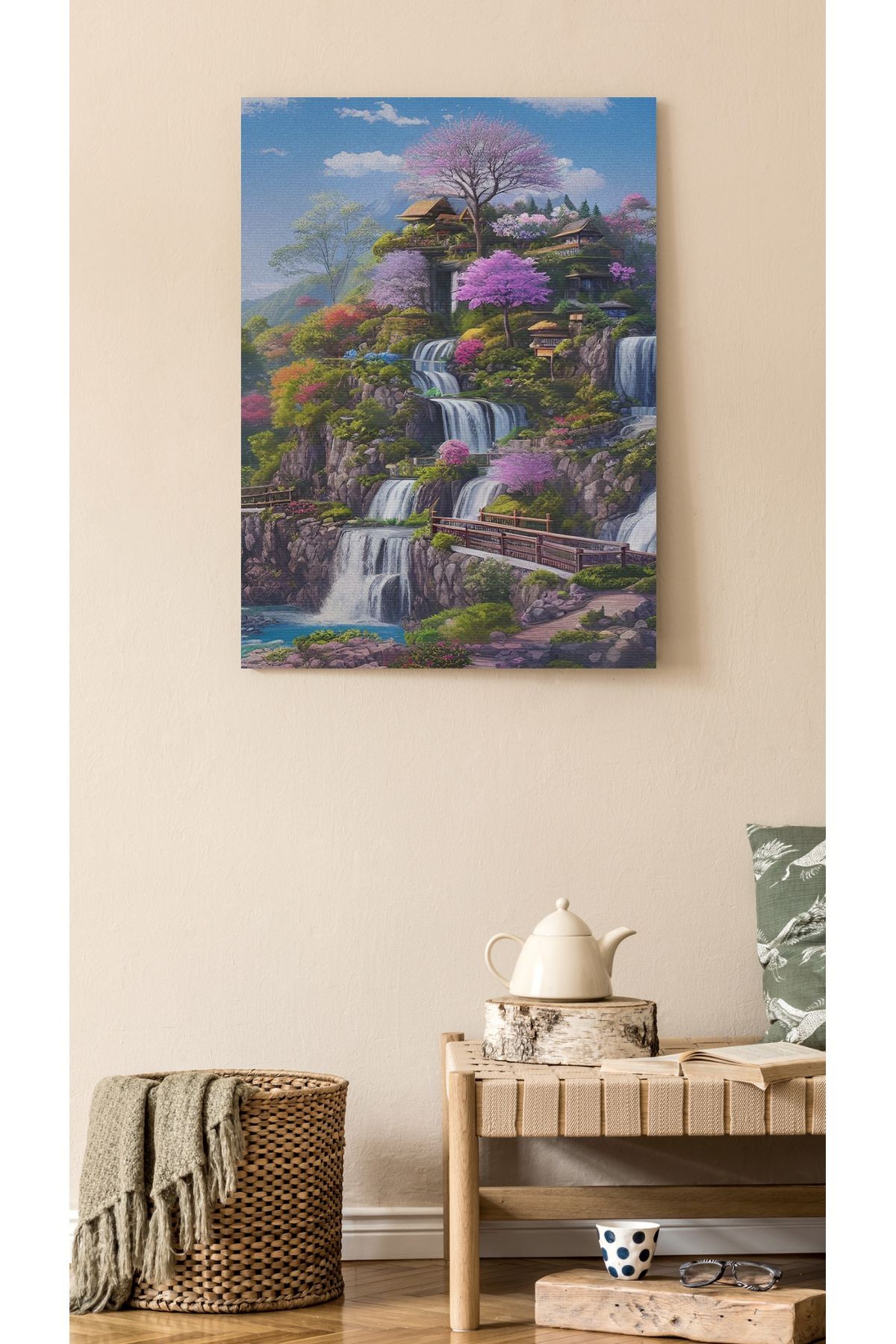 Kanvas Tablo Floral Mor ve Ev Desenli Modern Tablo