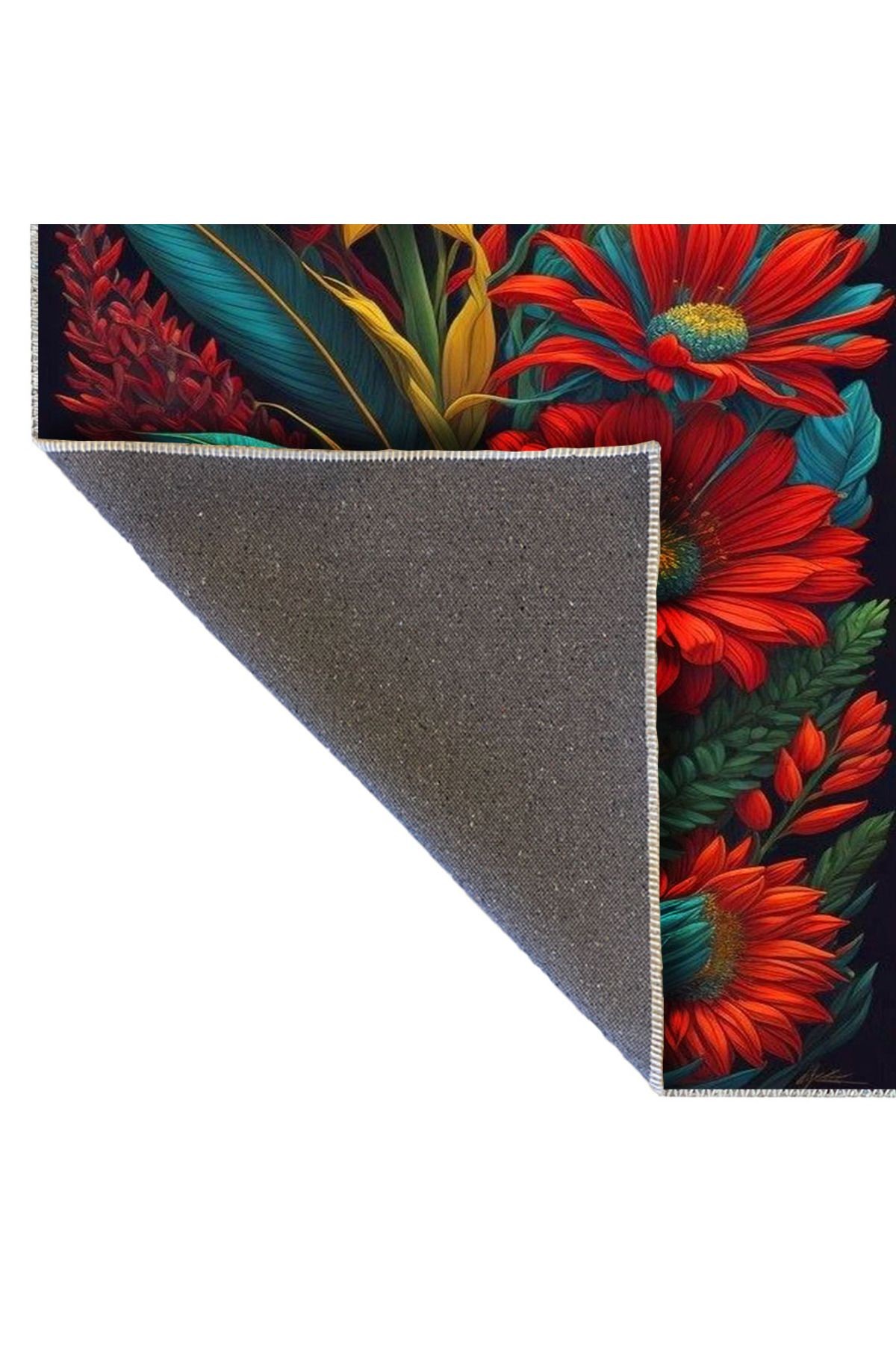 Kubilay Koleksiyonu Çok Renkli Floral Karma Çiçekler Desenli Dokuma Taban Modern Dekoratif Halı 11