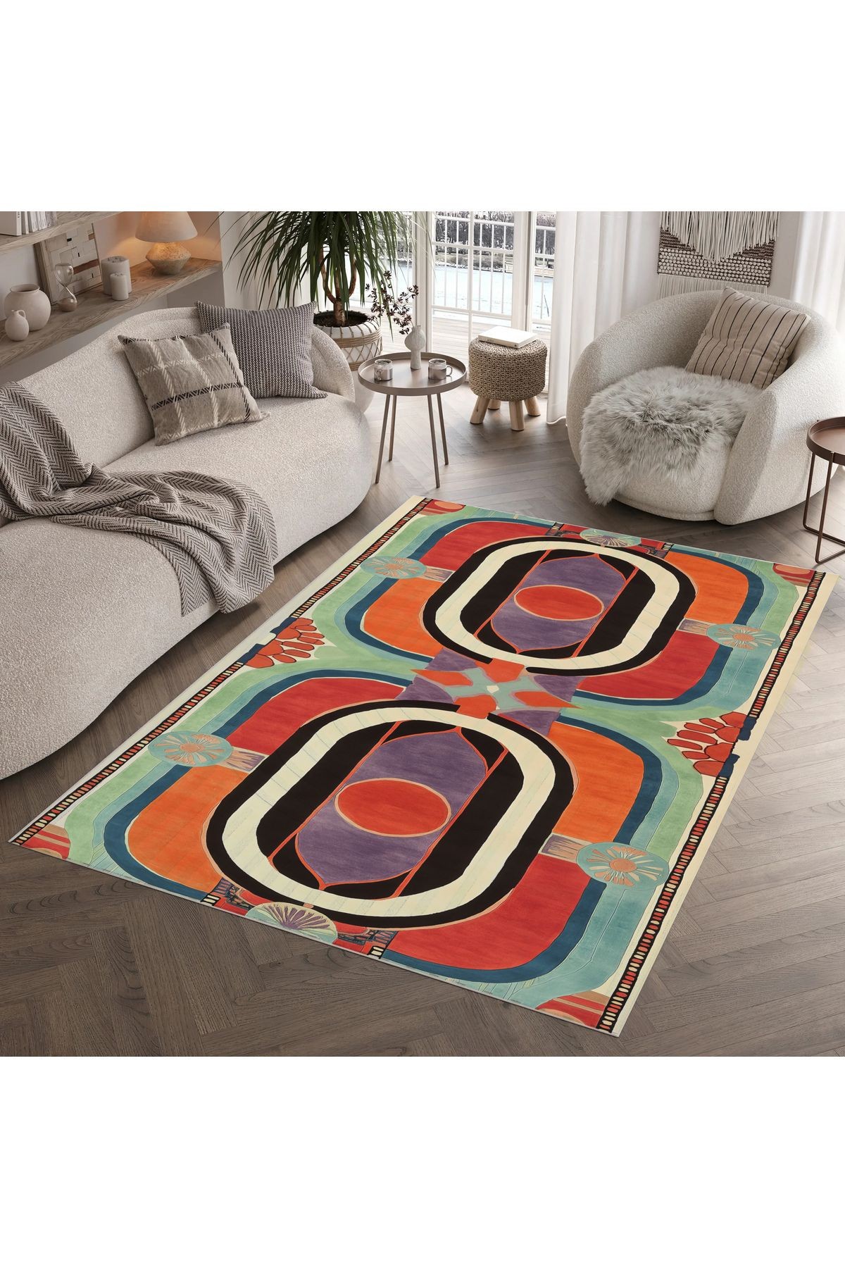 Nora Art Soyut Desen Çok Renkli Dokuma Taban Modern Dekoratif Halı noraart37