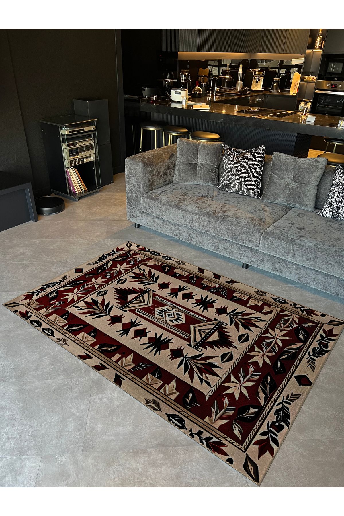 Bordo Bej Renkli Antik Tasarım Serisi Desenli Vintage Dekoratif Halı antik12