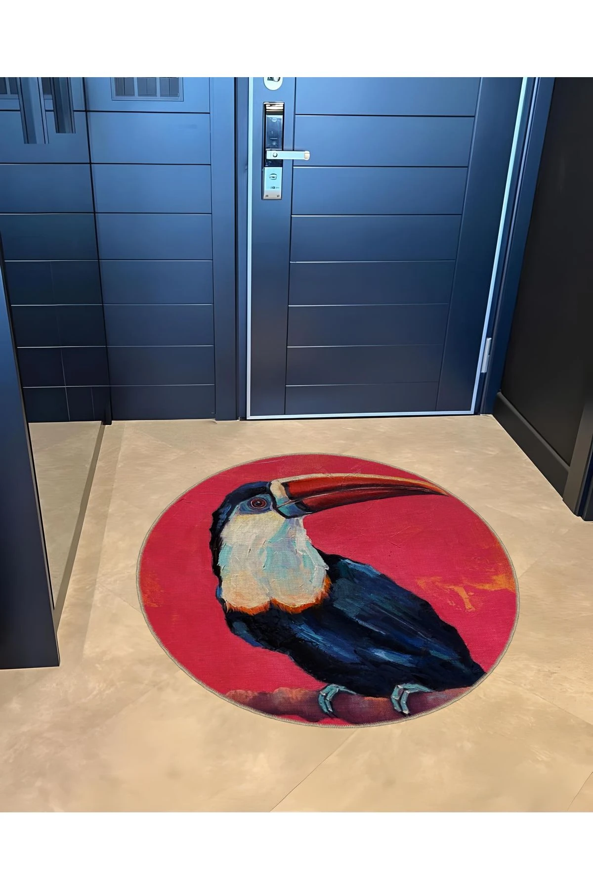 Animal Koleksiyonu Yuvarlak Papağan Desenli Dokuma Taban Yıkanabilir Halı animal11