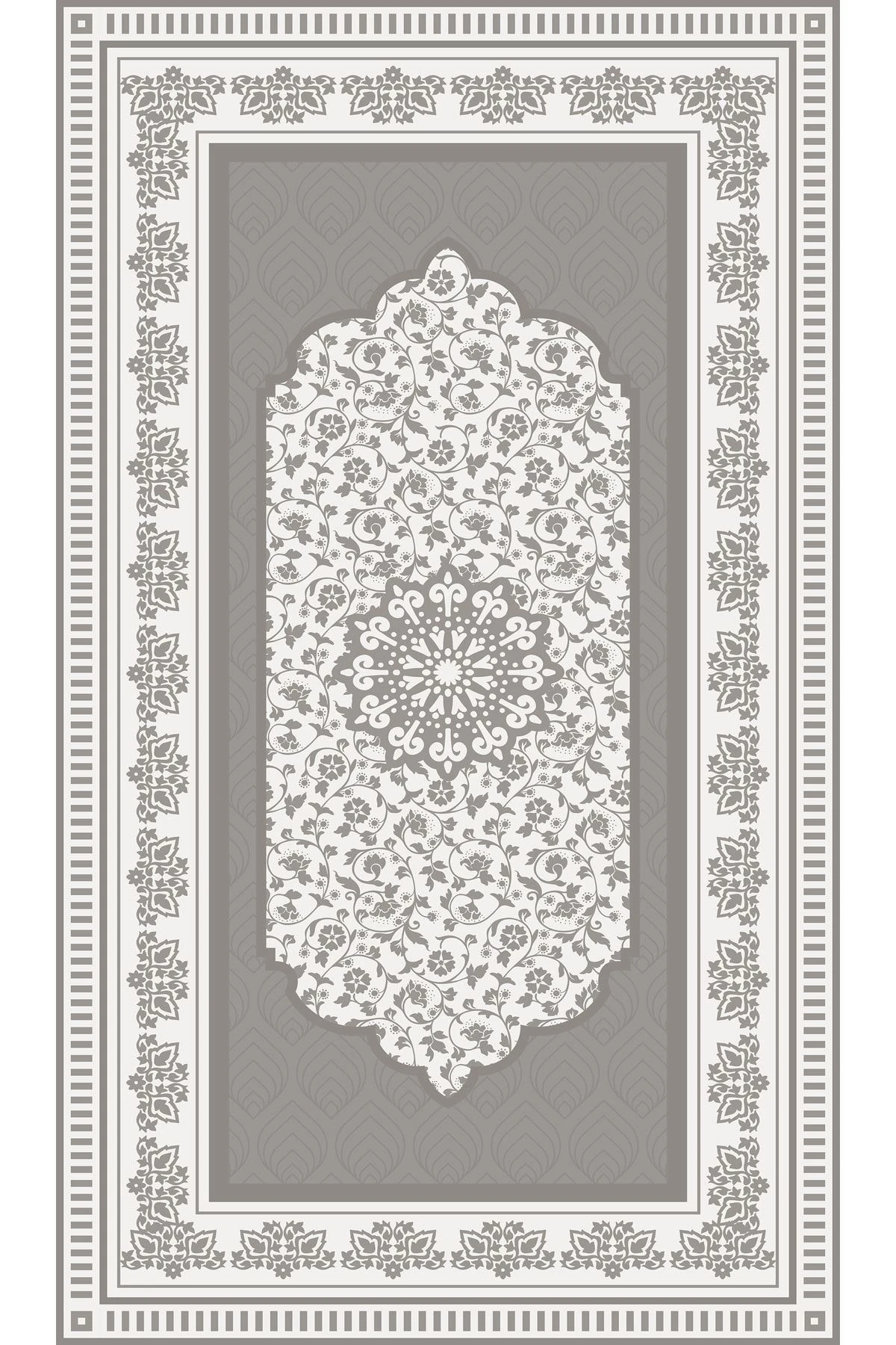Gri Çiçekli Geometrik Desenli Seccade 70x120