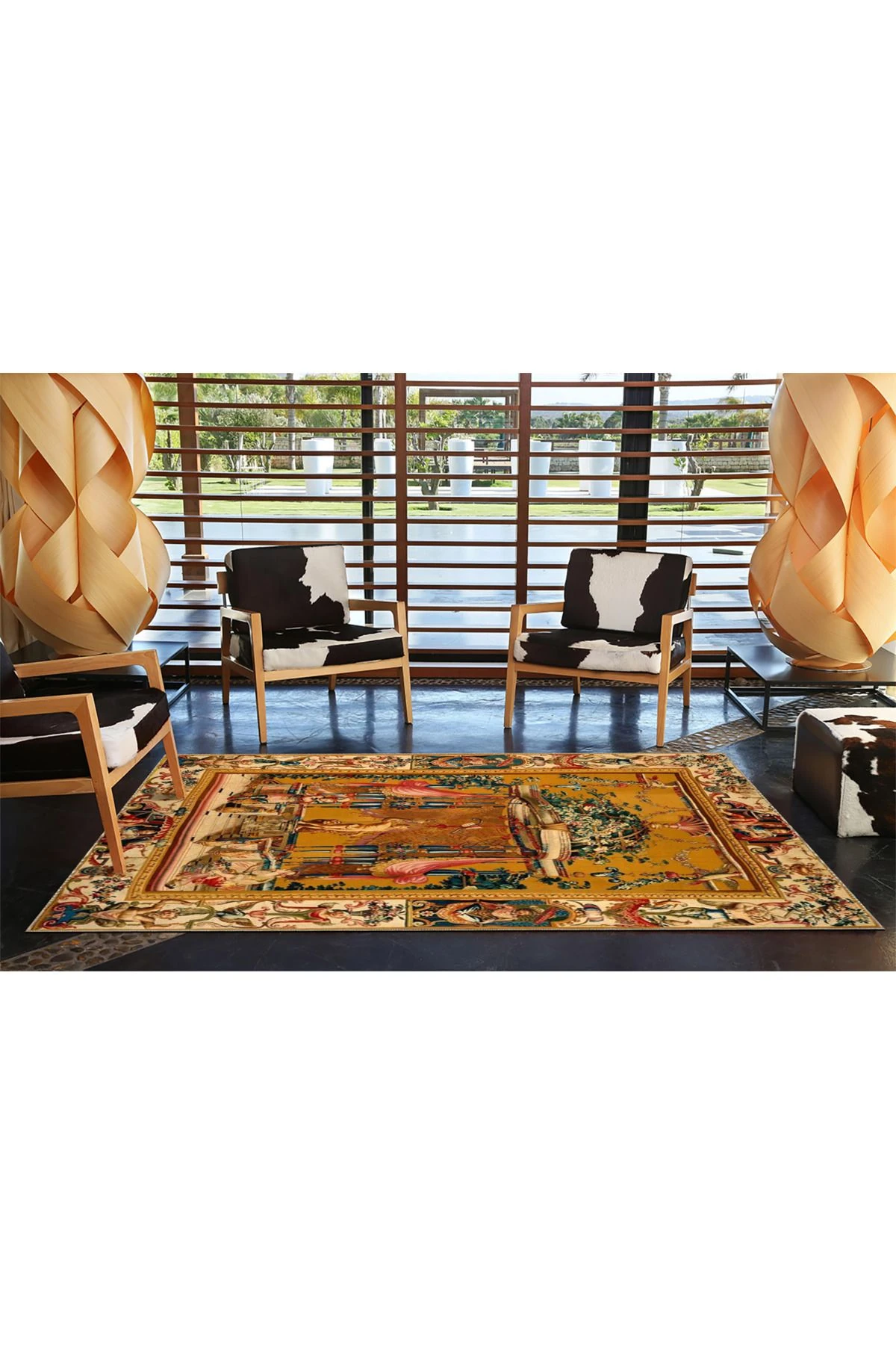 Sarı ve Kahve Tonlarda Adam Motifli Desenli Modern Dekoratif Halı 4409