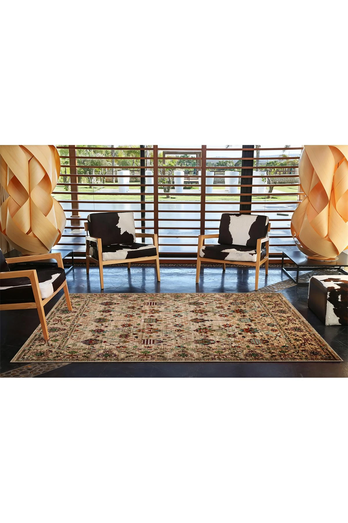 Kahverengi Tonlarda Geleneksel Desenli Dokuma Taban ve Dekoratif Halı miravip66