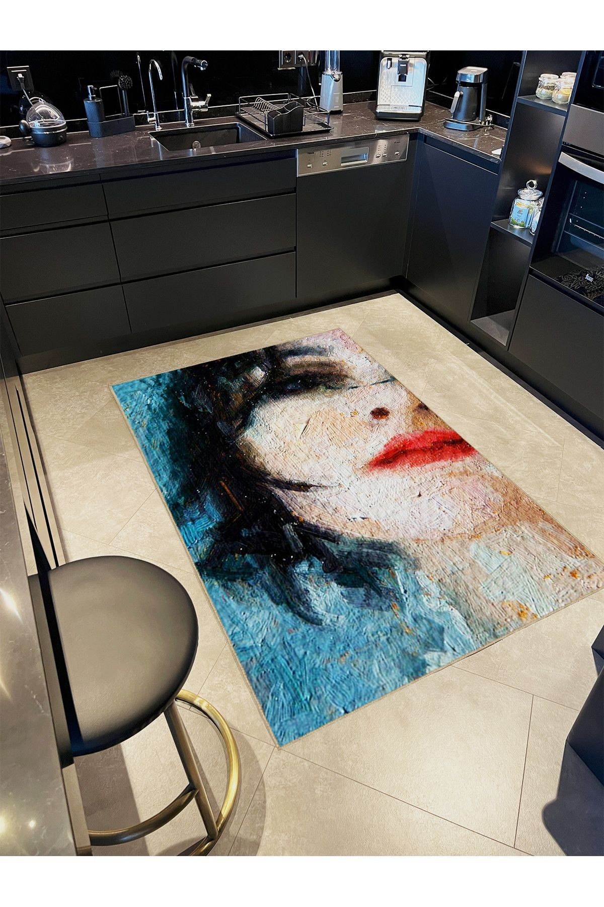 Ametist Serisi Yağlı Boya Görünümlü Kadın Detaylı Dokuma Taban Modern Dekoratif Halı ametist02