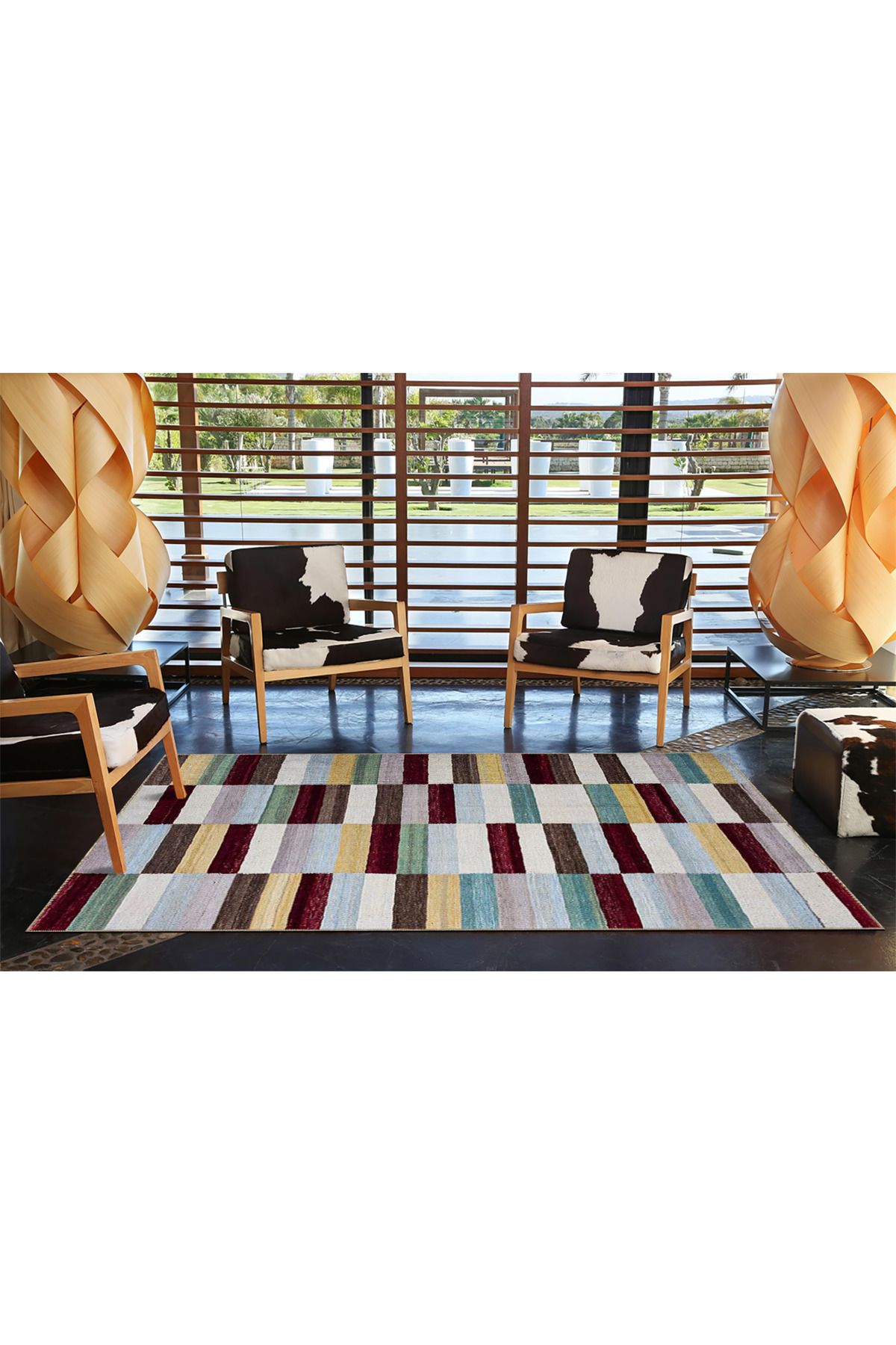 Kapalı Tonlarda Etnik Desenli Dekoratif Dokuma Taban Halı miravip523