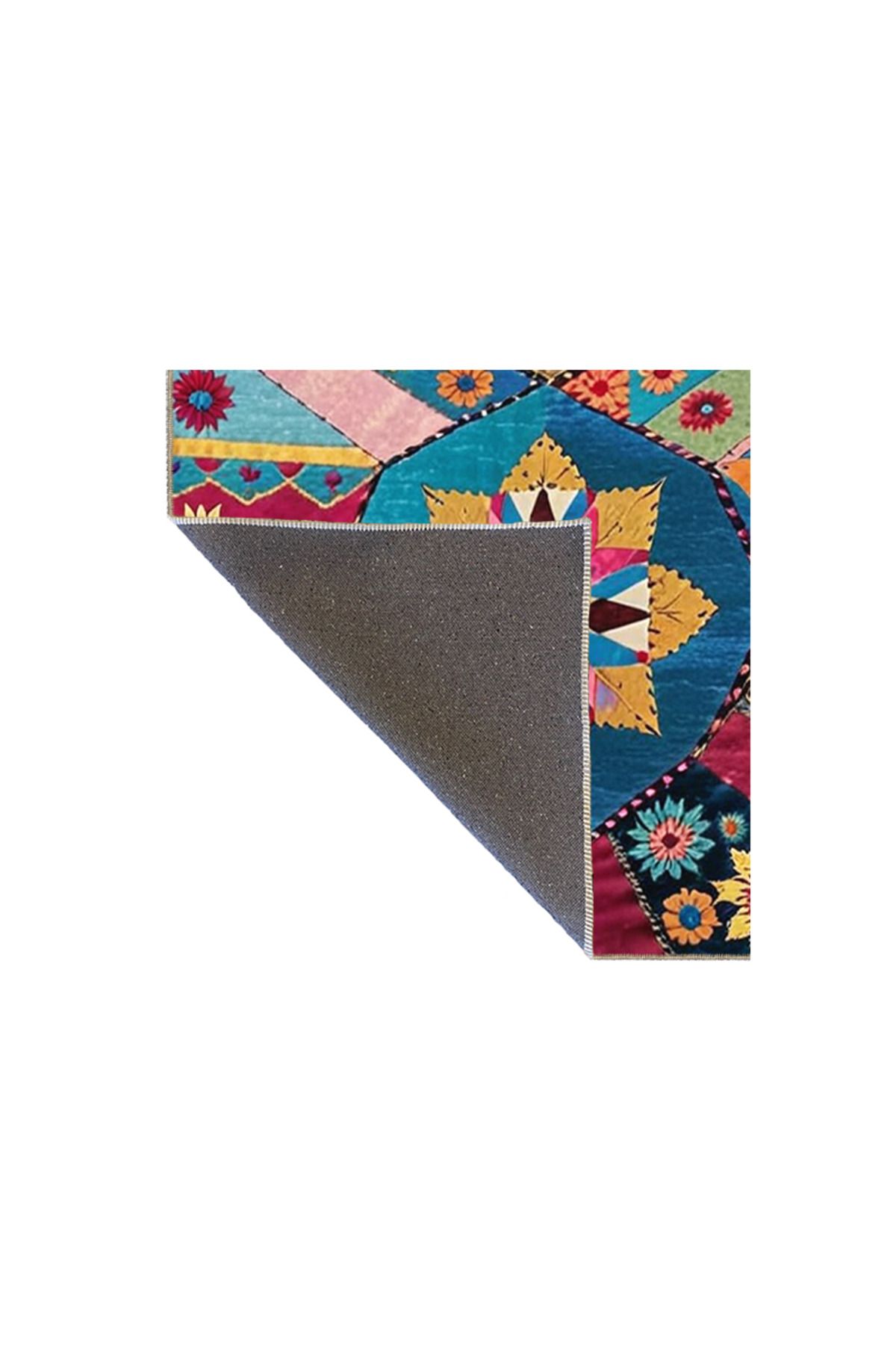 Paris Koleksiyonu Çok Renkli Geometrik Motifler ve Çiçek Desenli Vintage Dekoratif Halı 44