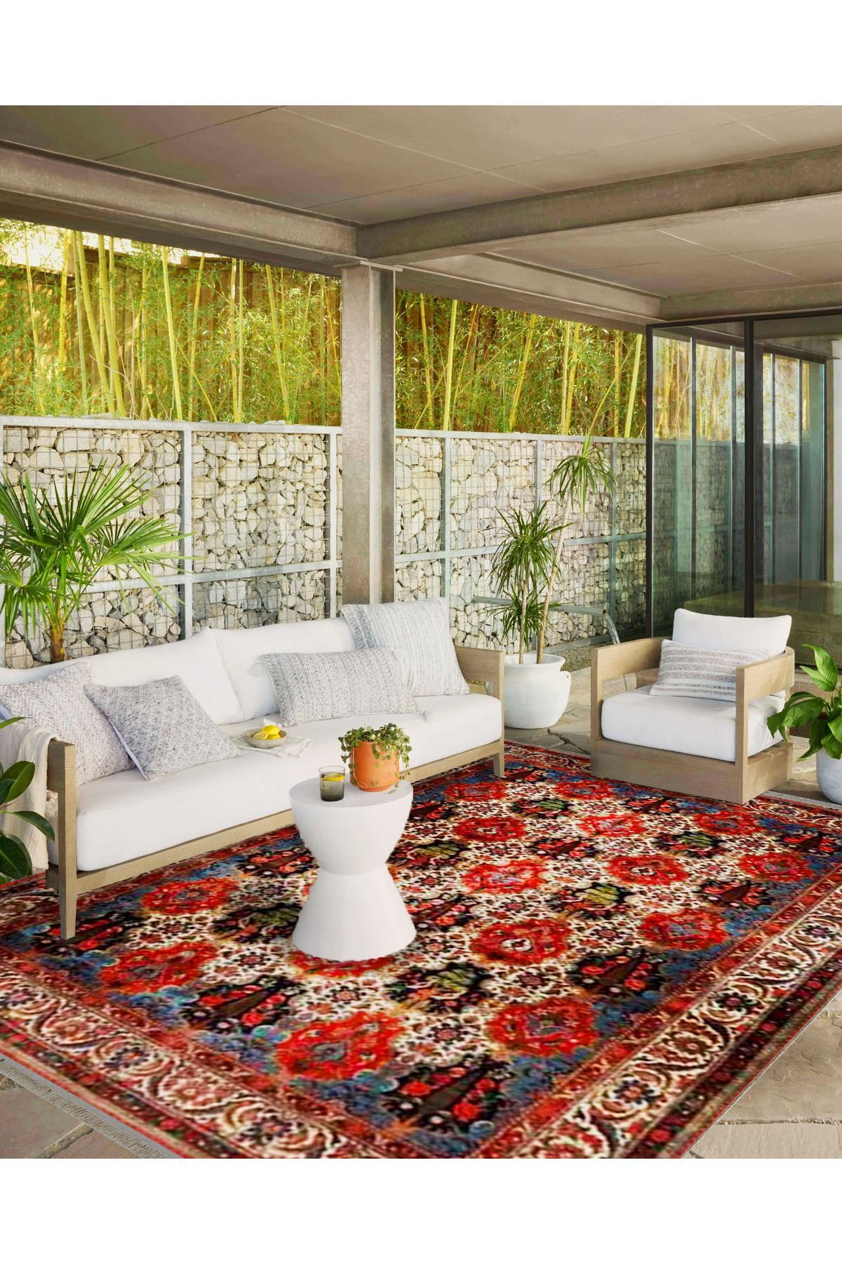 İnci Koleksiyonu Çok Renkli Geleneksel Motif Desenli Dokuma Taban Vintage Dekoratif Halı inci20