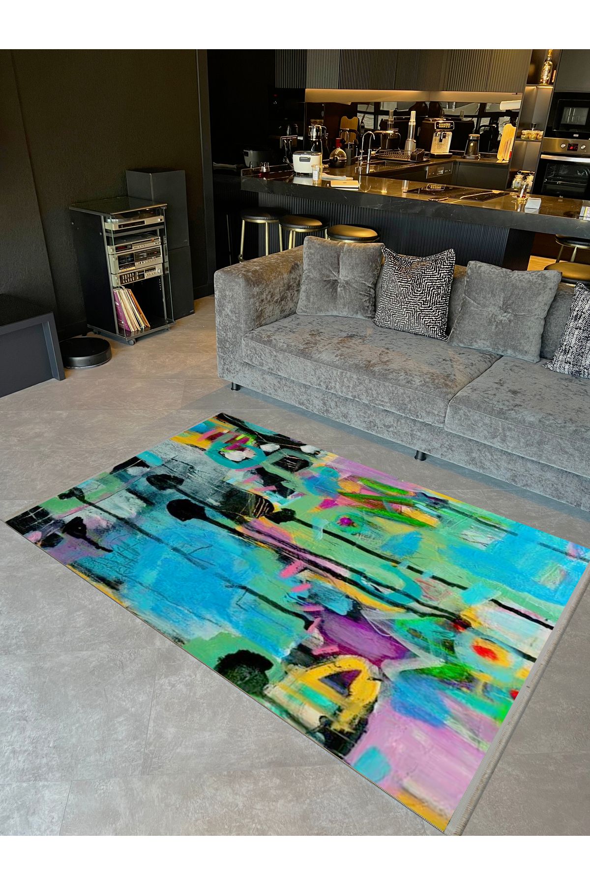 Yılmaz Koleksiyonu Çok Renkli Soyut Boya Sıçratma Desenli Kreatif Modern Dekoratif Halı 01