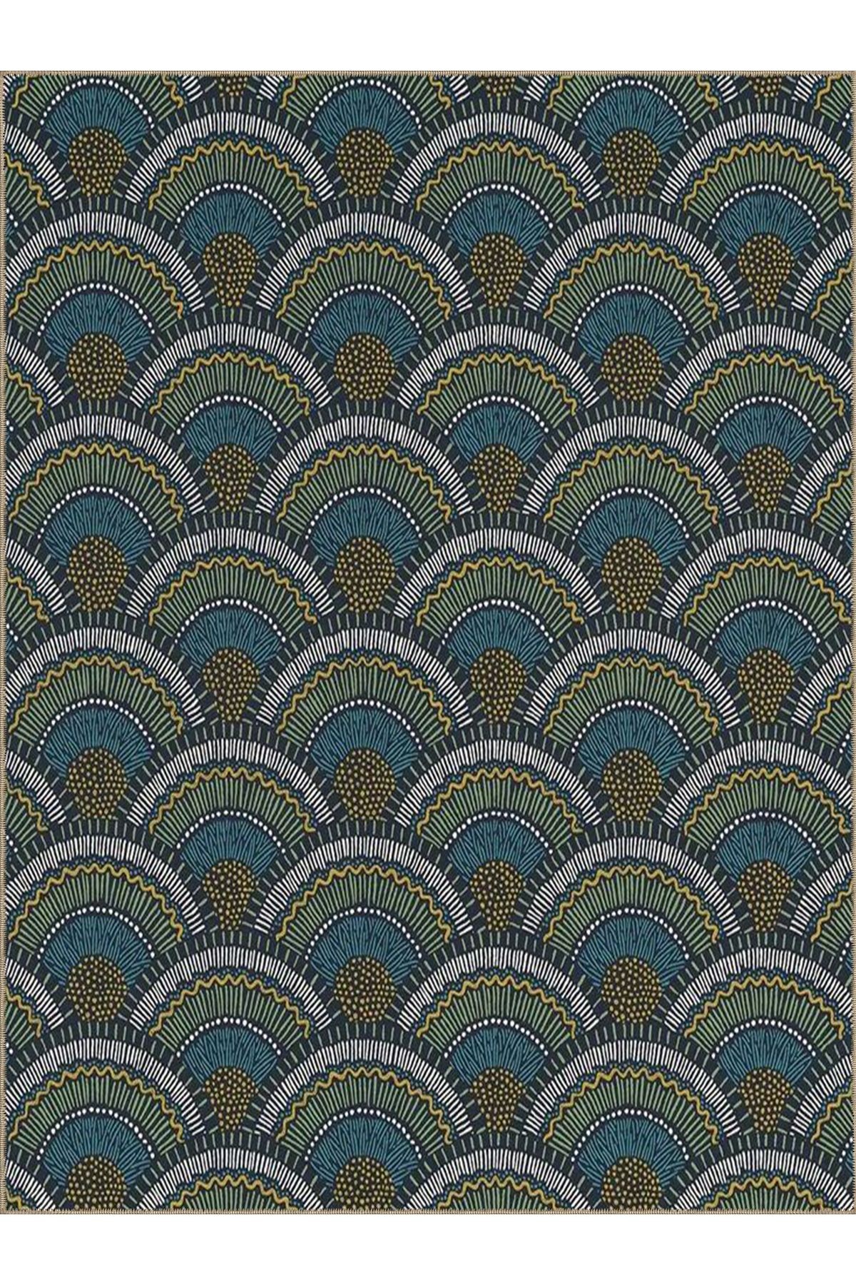 Semih Koleksiyonu Çok Renkli Daire Geometrik Detay Desenli Dokuma Taban Modern Dekoratif Halı 31