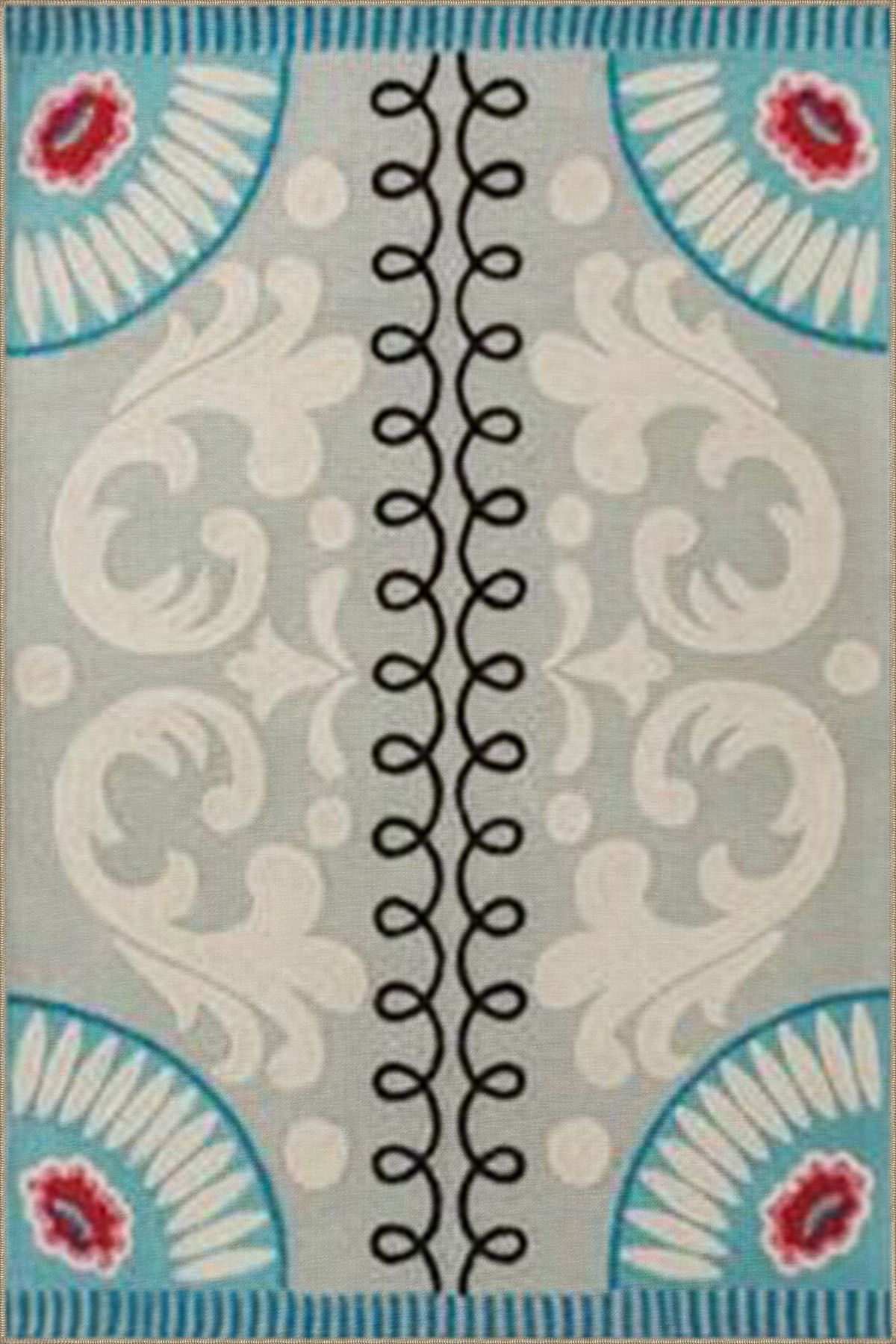 Gri Renkli Açık Tonlarda Fermuar Desenli Modern Dekoratif Halı 4460