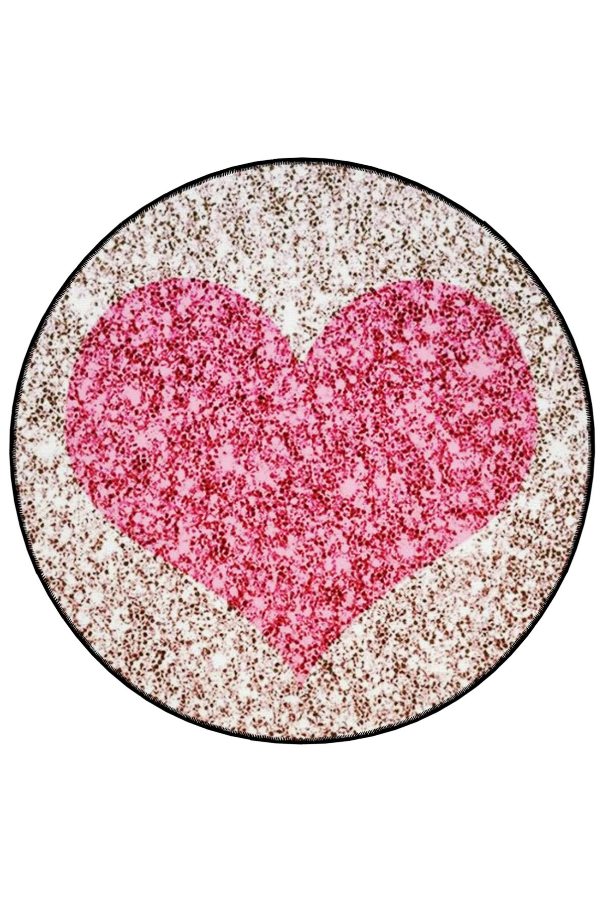 Mira Yuvarlak Koyu Pembe Kalp Detaylı Dokuma Taban Modern Dekoratif Halı 5595