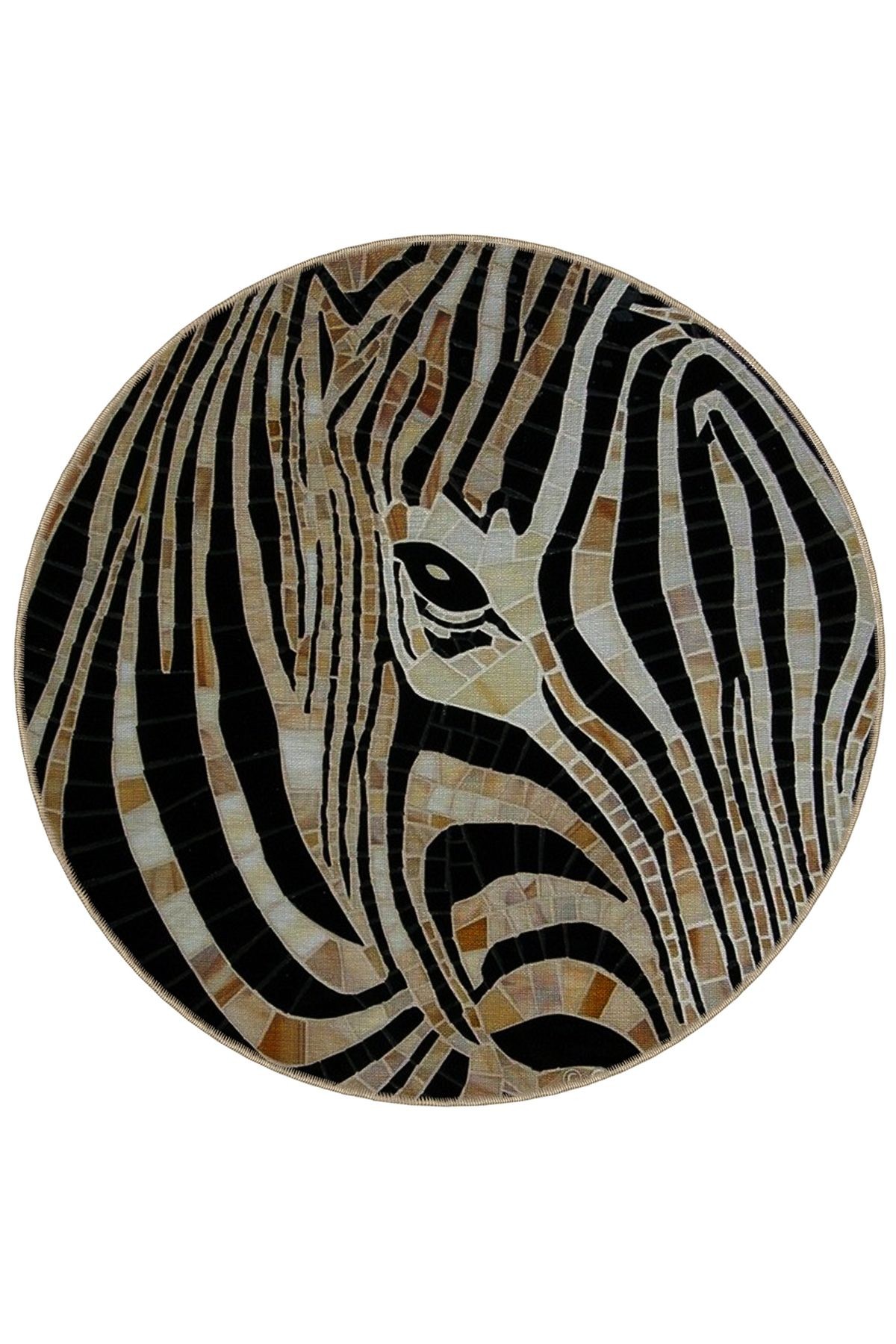 Animal Koleksiyonu Yuvarlak Zebra Yüzü Desenli Dokuma Taban Yıkanabilir Halı animal10