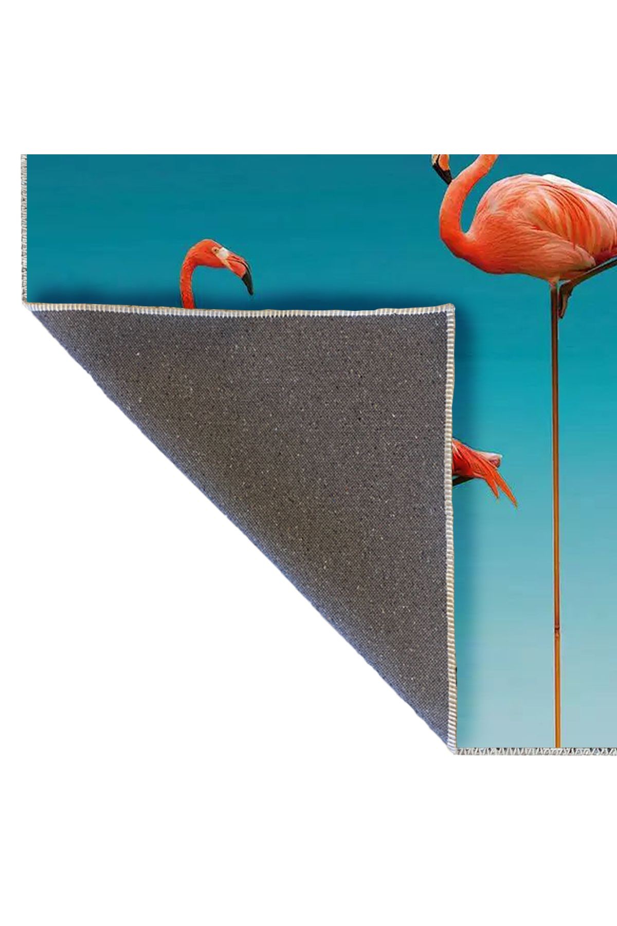 Tuğrul Koleksiyonu Gök Mavi Temalı Flamingo Ailesi Desenli Dokuma Taban Modern Dekoratif Halı 04