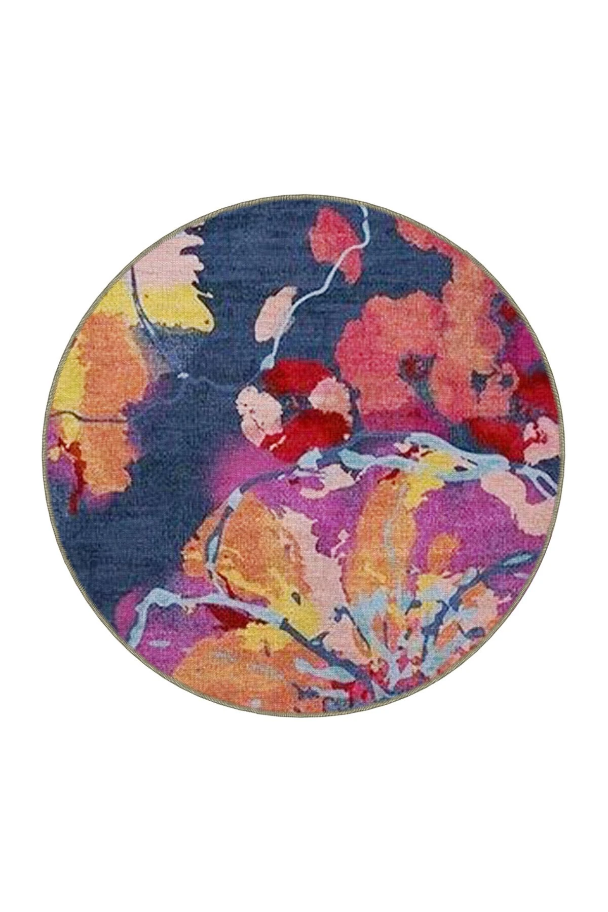 Lacivert Temalı Çok Renkli Floral Çiçek Desenli Kreatif Modern Dekoratif Halı 3803