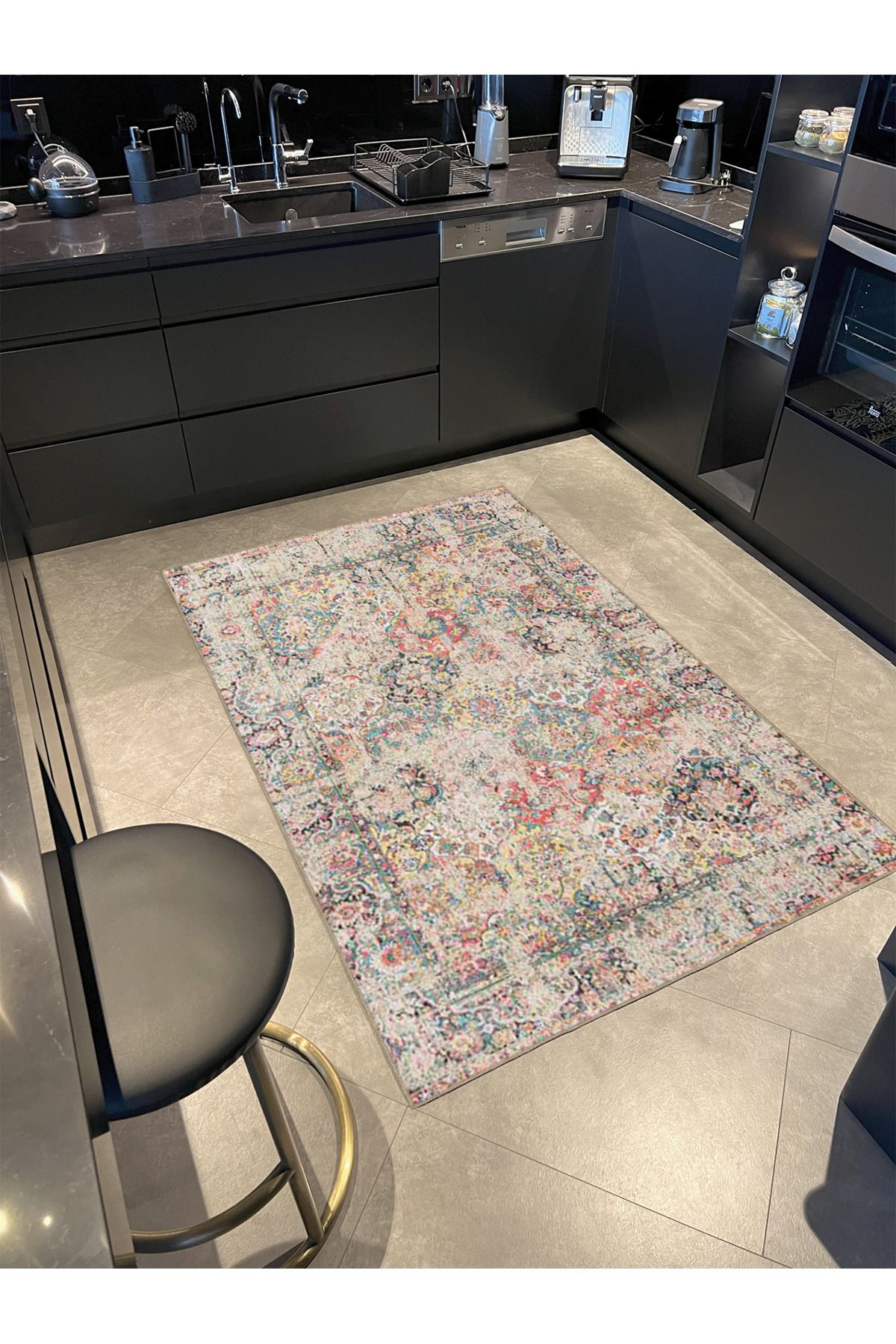 Krem Geometrik Desenli Dokuma Taban miravip813