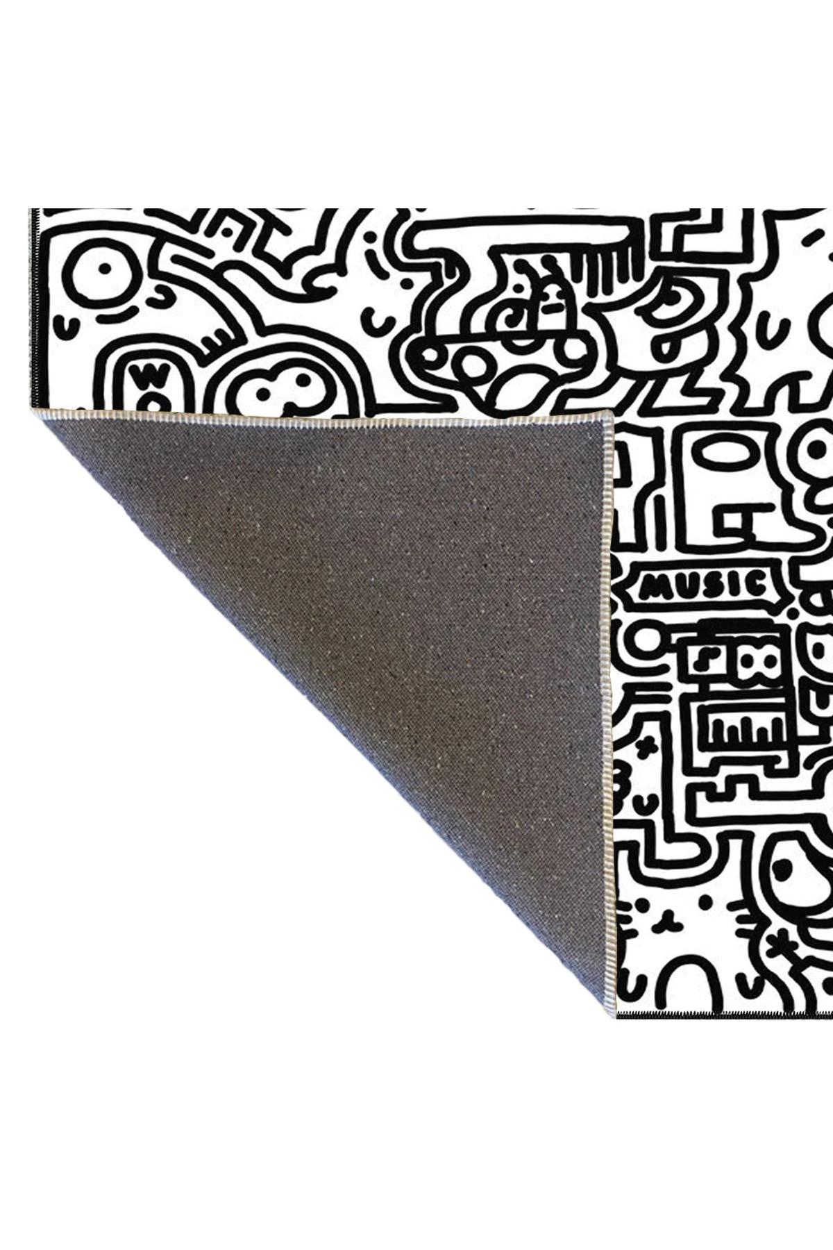 Siyah Beyaz Çizgli Karakter Temalı Dokuma Taban ve Yıkanabilir Halı miravip9410