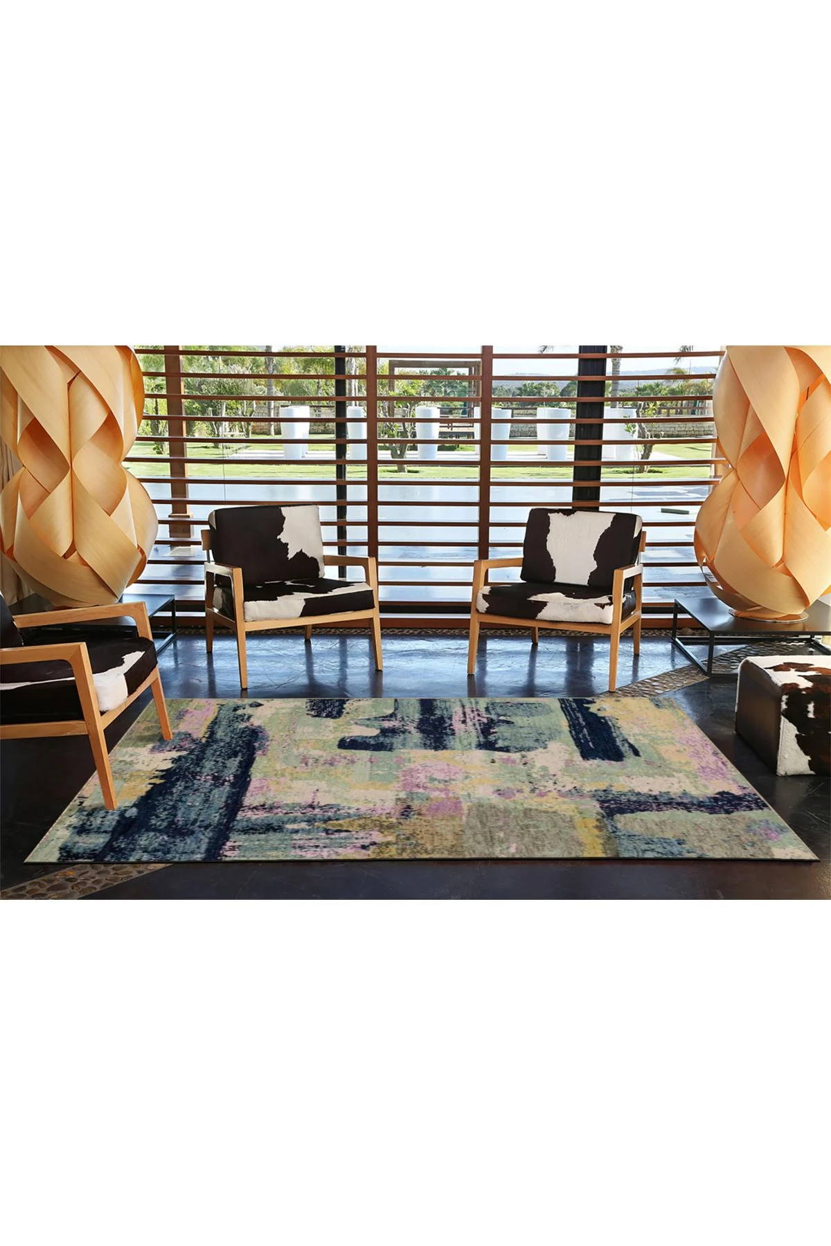 Açık Ton Çok Renkli Soyut Desenli Kreatif Modern Dekoratif Halı 4608