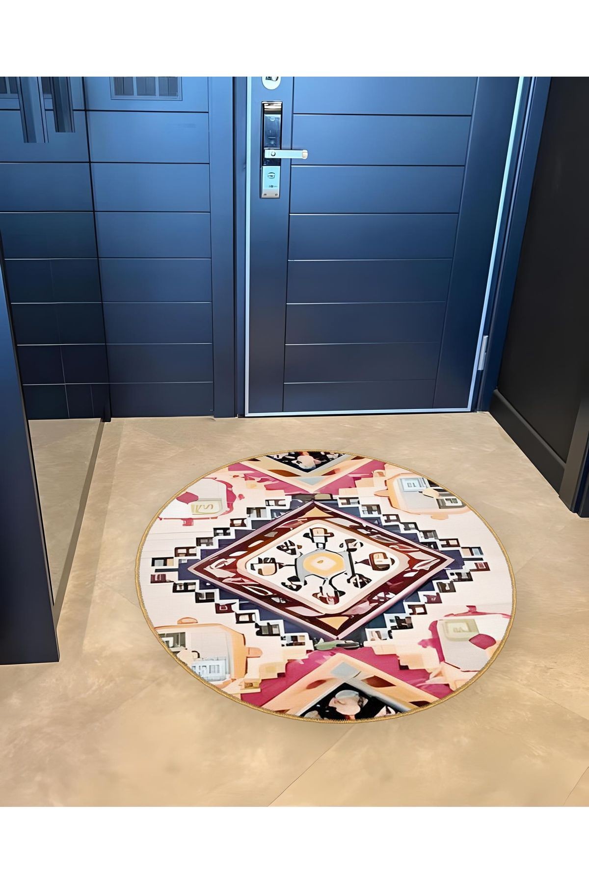 Açık Ton Geleneksel Desenli Yuvarlak Dokuma Taban Vintage Dekoratif Halı 6099