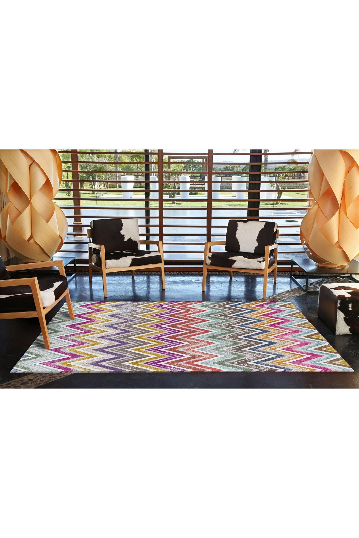 Mira Çok Renkli Geometrik Desen Modern Dekoratif Halı Mira 1495