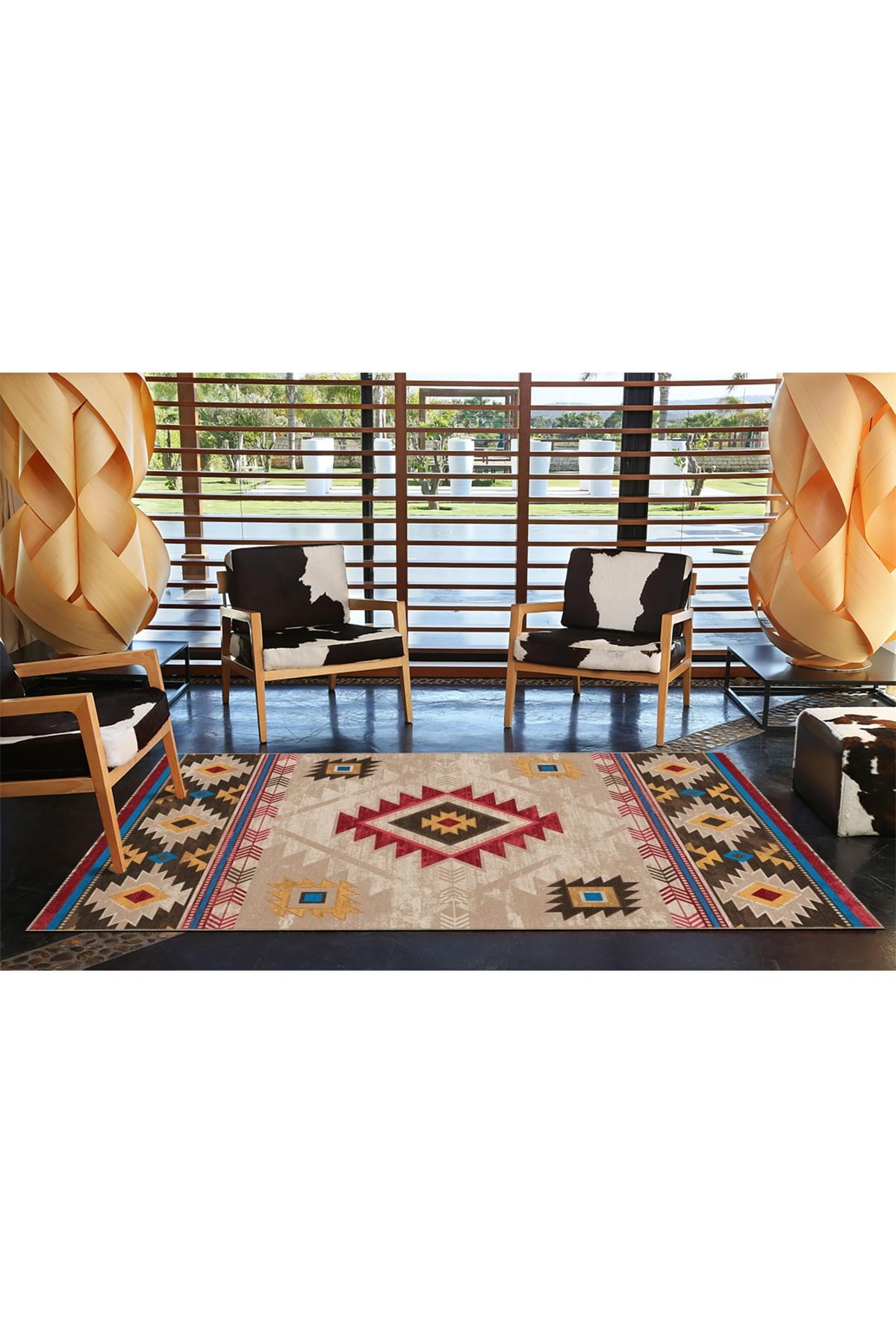 Çok Renkli Geleneksel Motif Etnik Desenli Vintage Dekoratif Halı 3531
