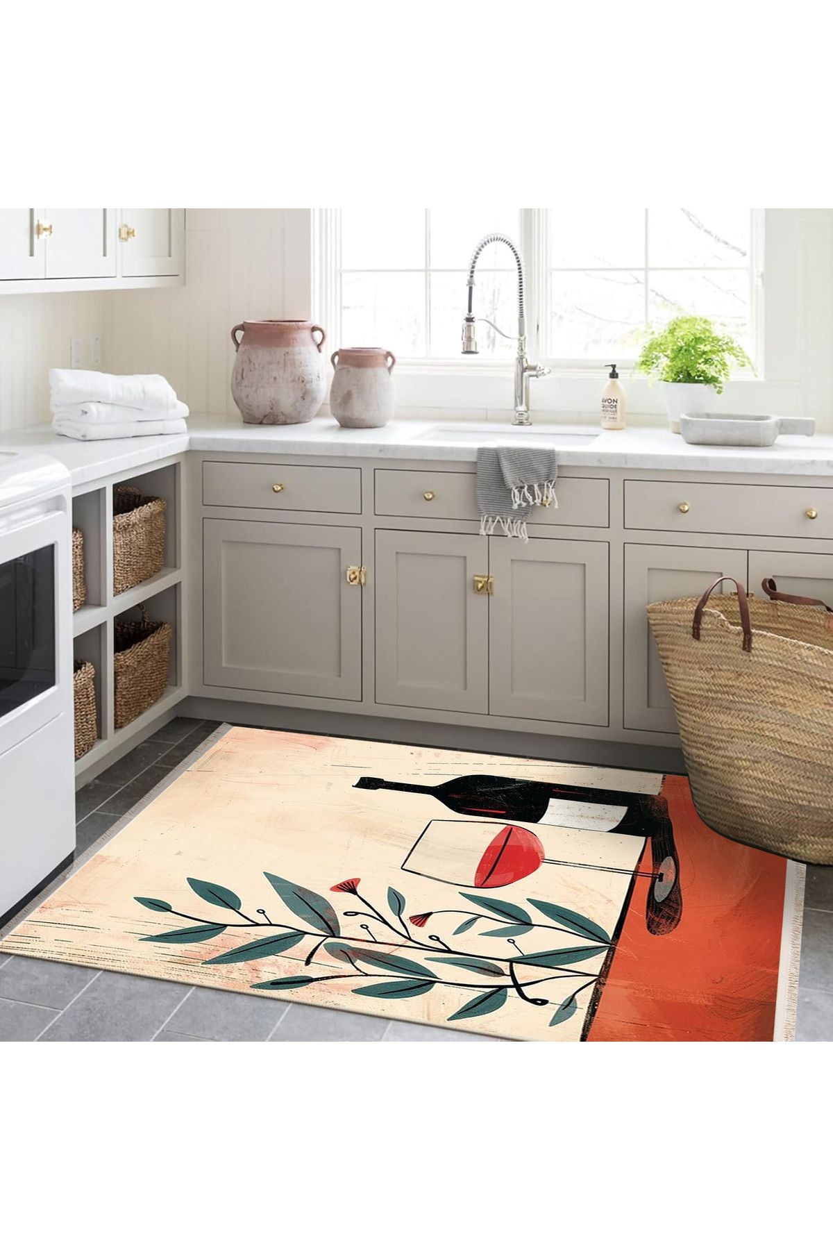 Asena Koleksiyonu Sanatsal Tasarım Soyut Şarap ve Kadeh Desenli Modern Dekoratif Halı 44