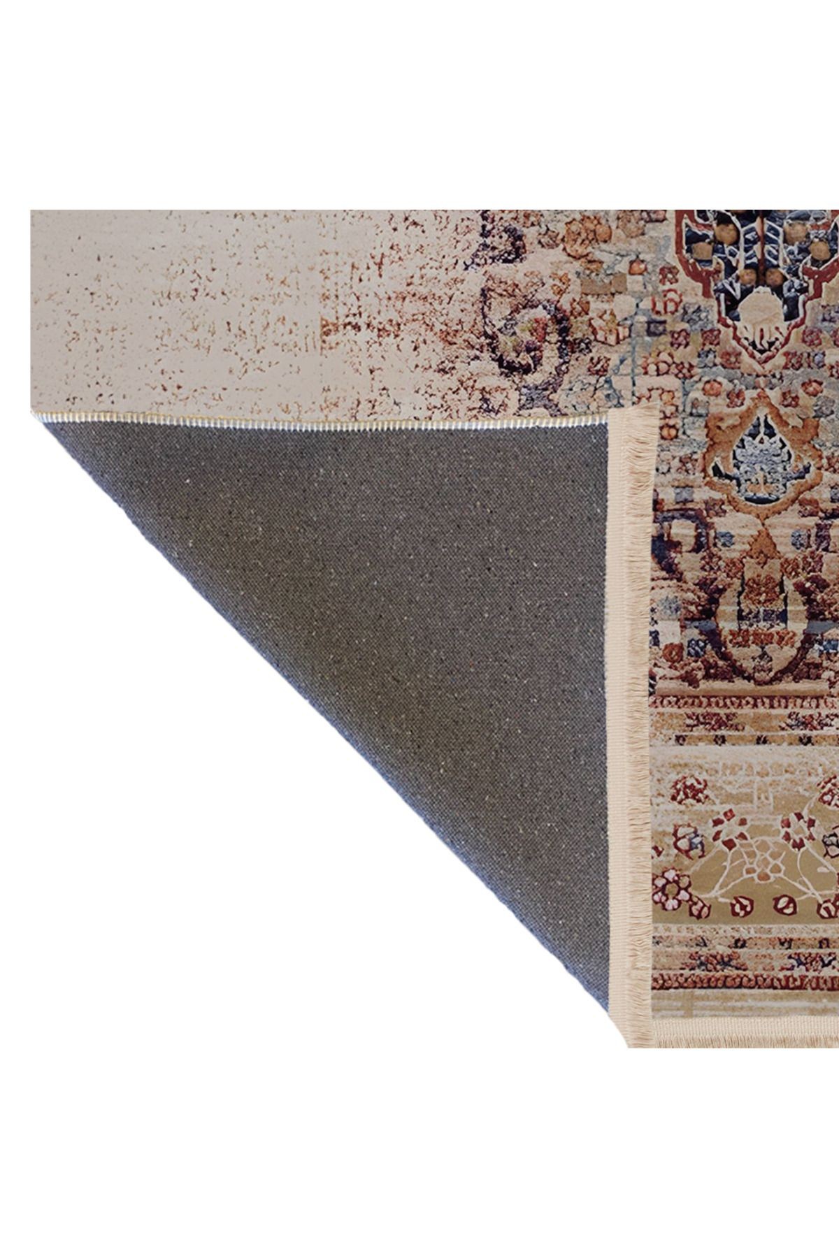 Bej Temalı Geleneksel Motif Soyut Desenli Vintage Dekoratif Halı 1659
