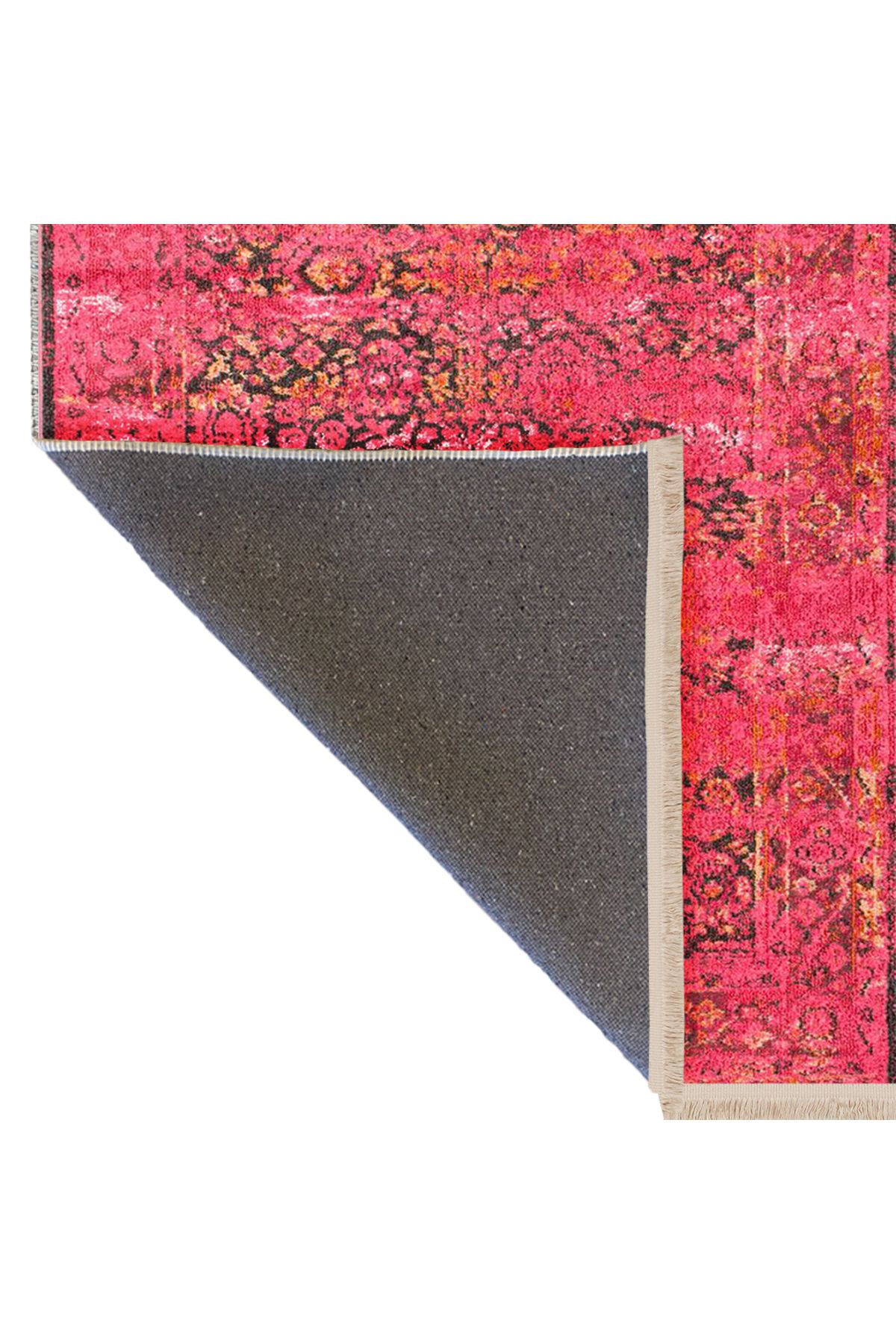 Güney Koleksiyonu Pembe Temalı Soyut Geleneksel Motif Ve Çiçek Desenli Vintage Dekoratif Halı 19