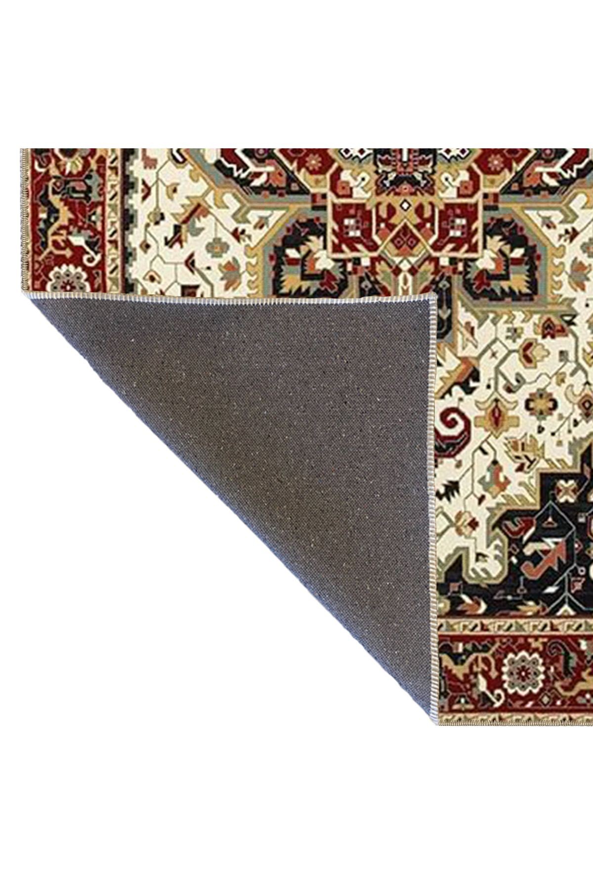 Bordo Bej Temalı Geleneksel Motif Çiçek Desenli Vintage Dekoratif Halı 3944