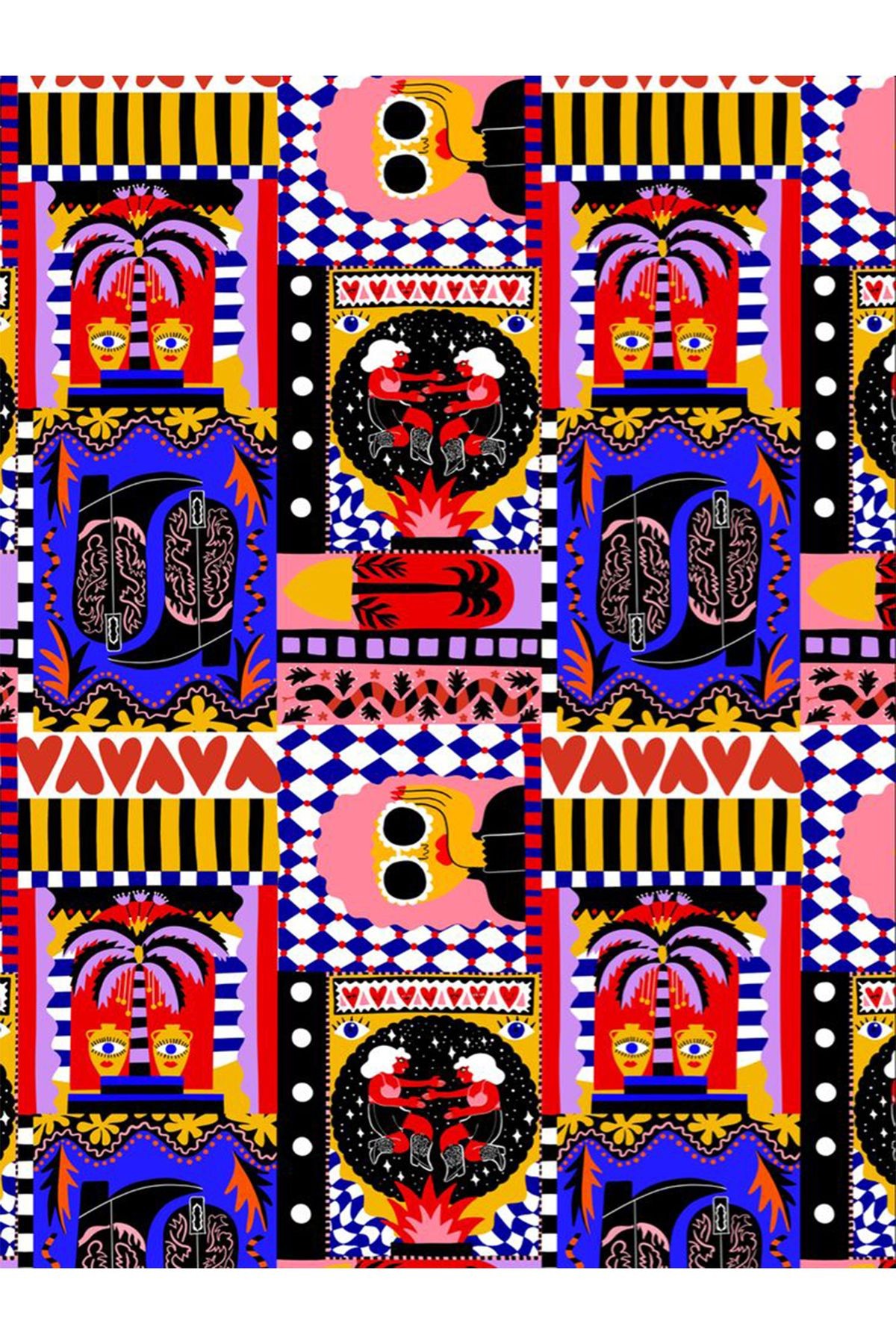 Asena Koleksiyonu Çok Renkli Soyut Figürler ve Kalp Desenli Kreatif Modern Dekoratif Halı 39