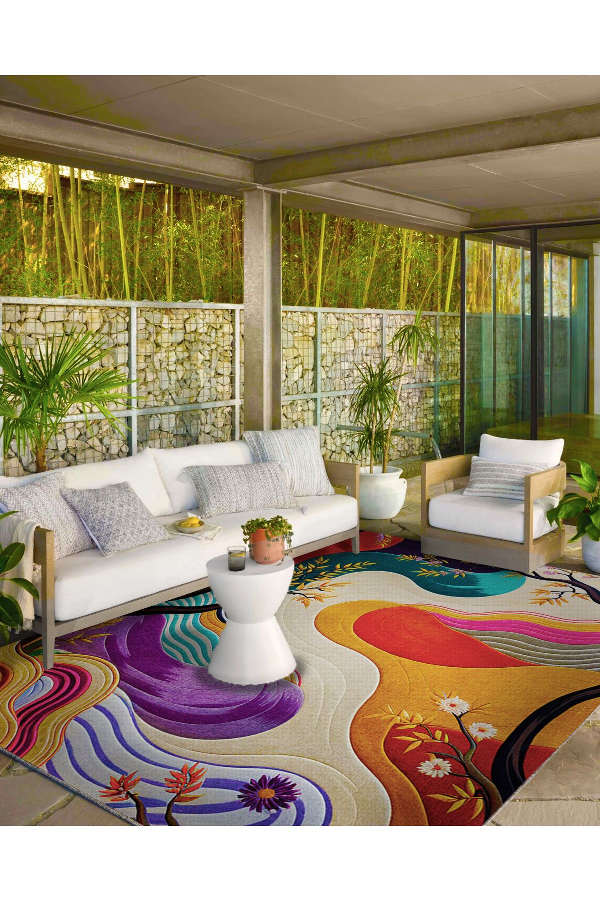 Paris Koleksiyonu Soyut Temalı Ağaç ve Dalgalı Desenli Modern Dekoratif Halı 70