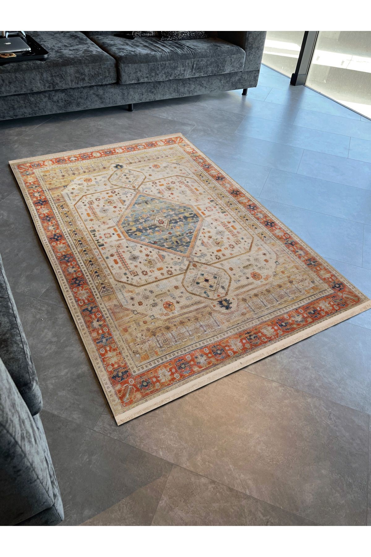 Çok Renkli Temalı Geleneksel Motif Etnik Desenli Vintage Dekoratif Halı 2444
