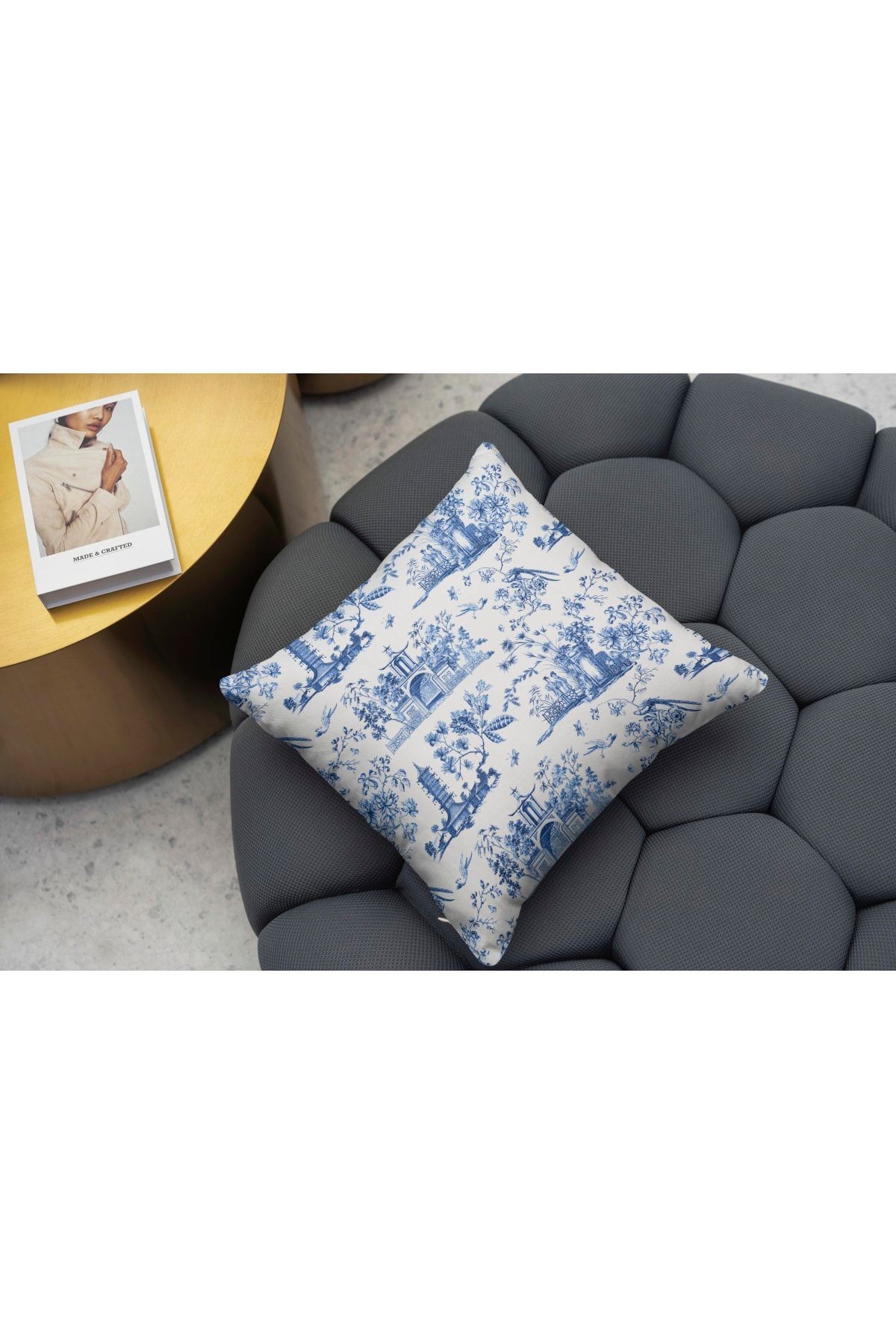 Kırlent 955 Blue Blanc Temalı Açık Gri Mavi Kırlent Kılıfı Pillow27