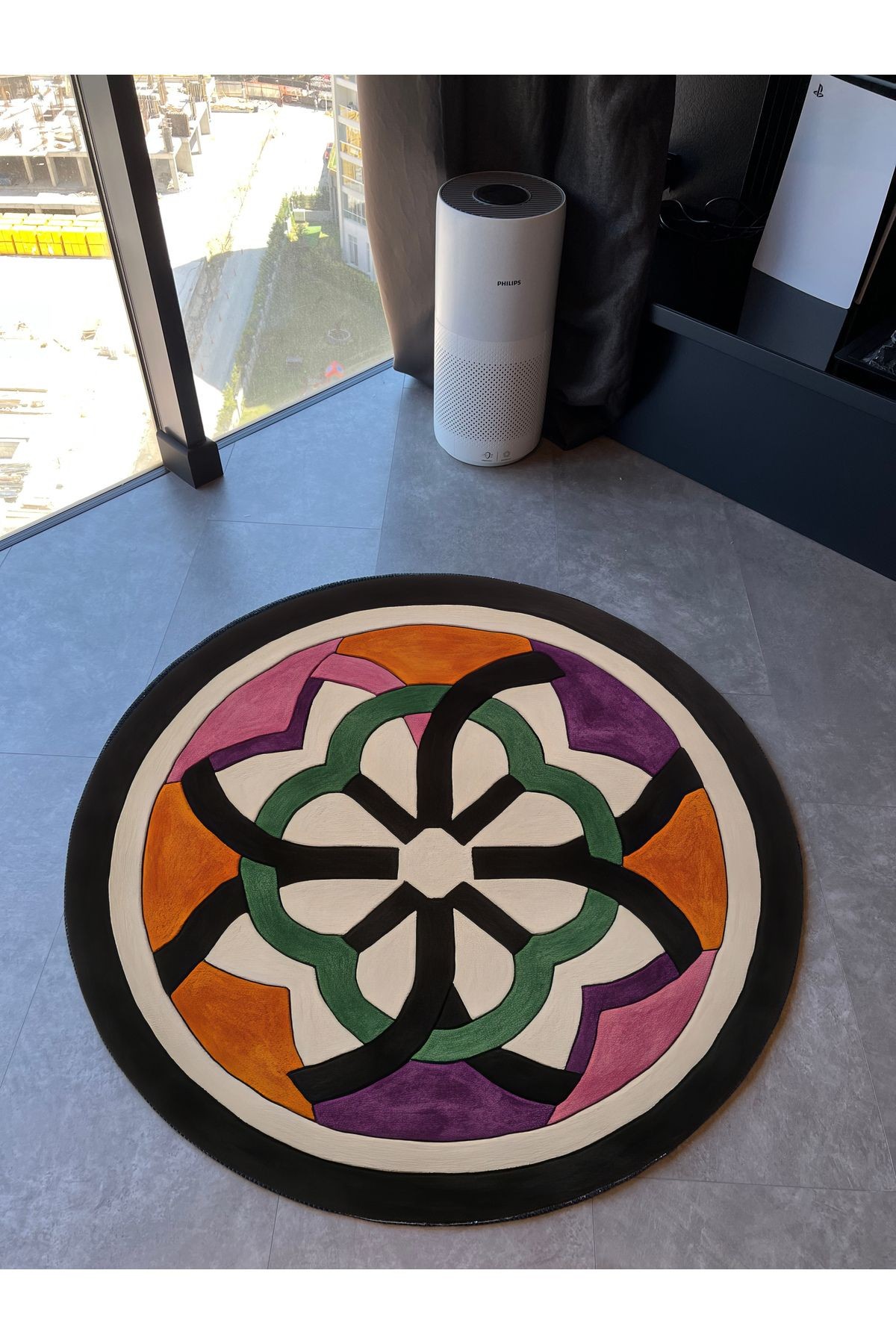 Bliss Turuncu Mor Geometrik Monogram Modern Dokuma Taban Dekoratif Yuvarlak Halı 933